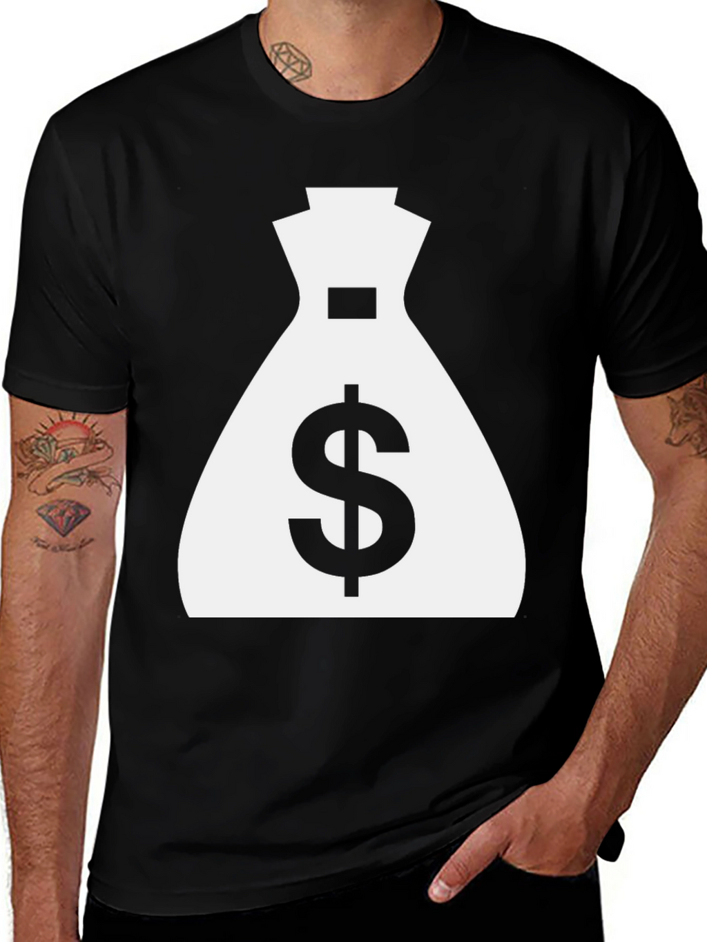 Money Bag Graphic Tee - Black Cotton Shirt