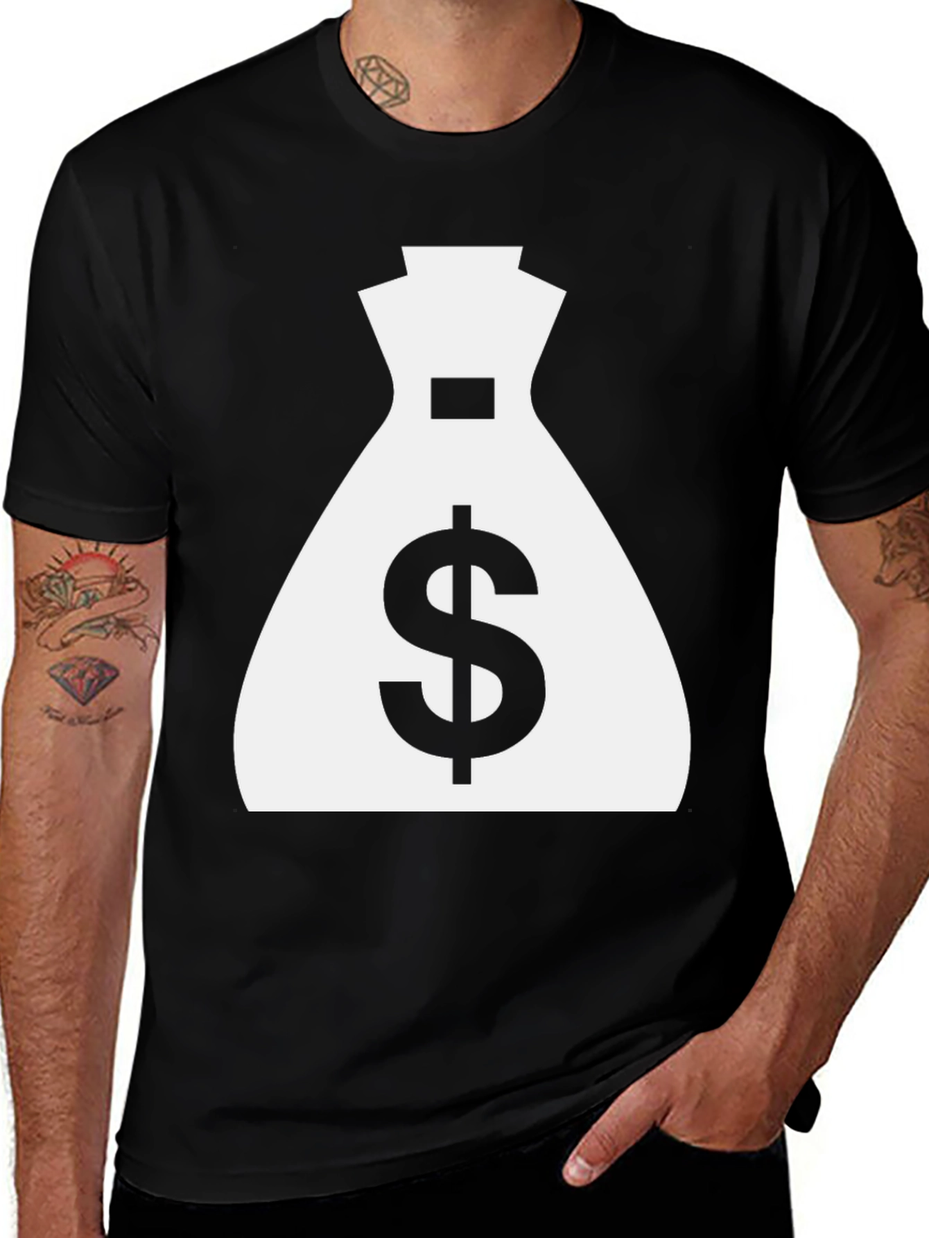 Money Bag Graphic Tee - Black Cotton Shirt