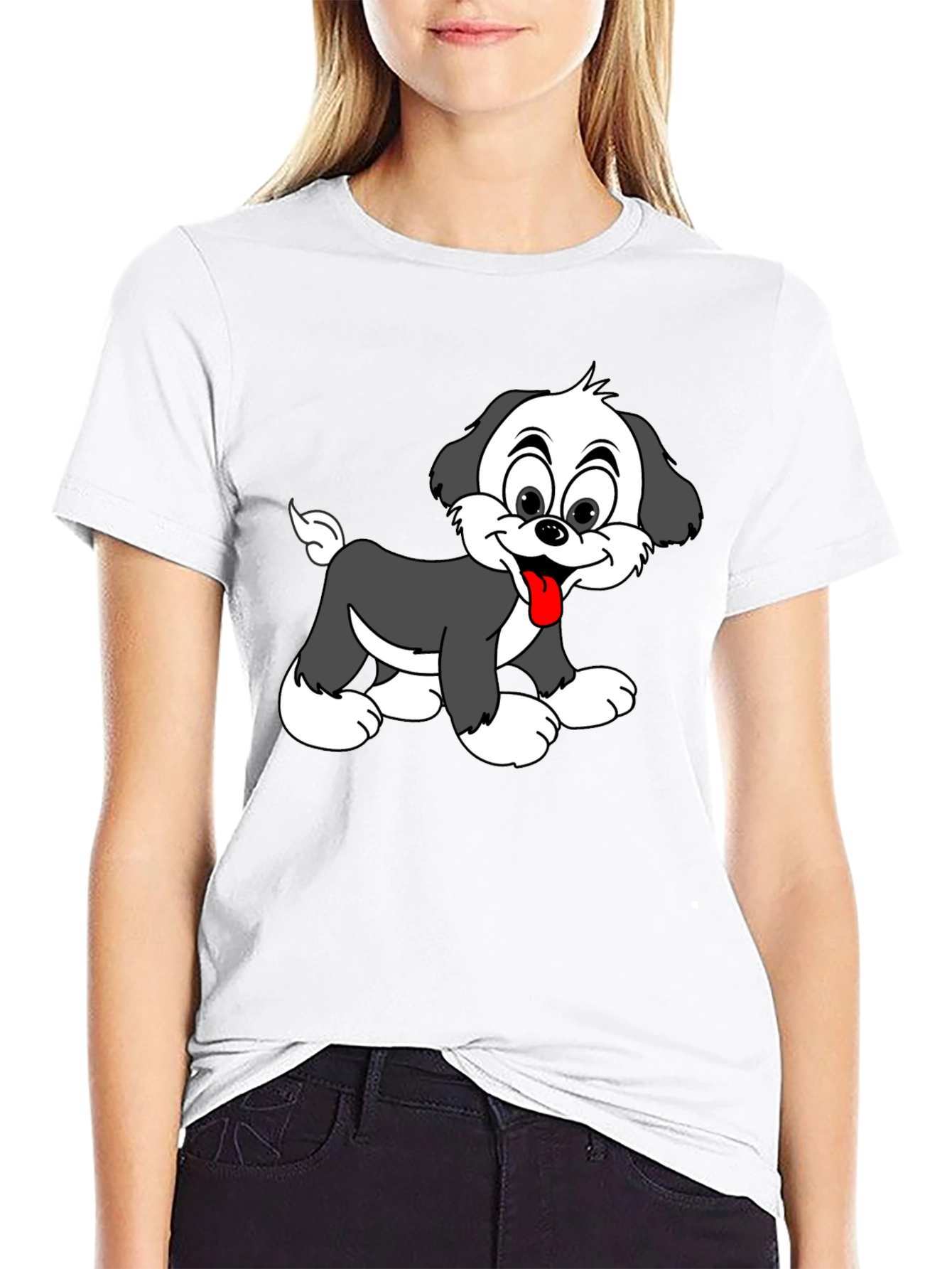 Cute Puppy Graphic Tee - Black Cotton Blend