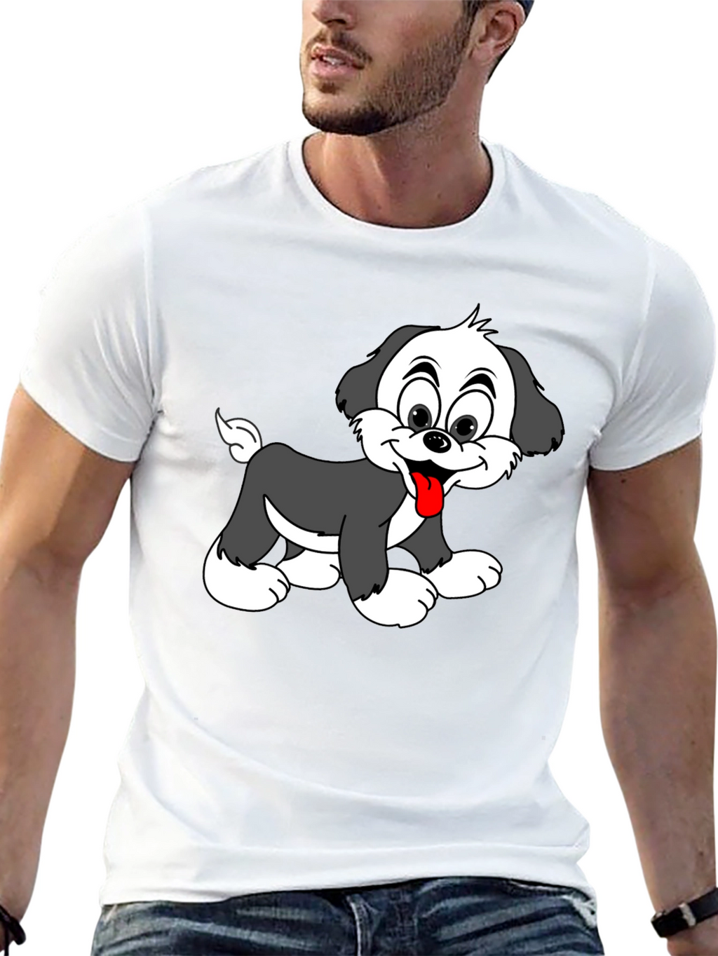 Cute Puppy Graphic Tee - Black Cotton Blend