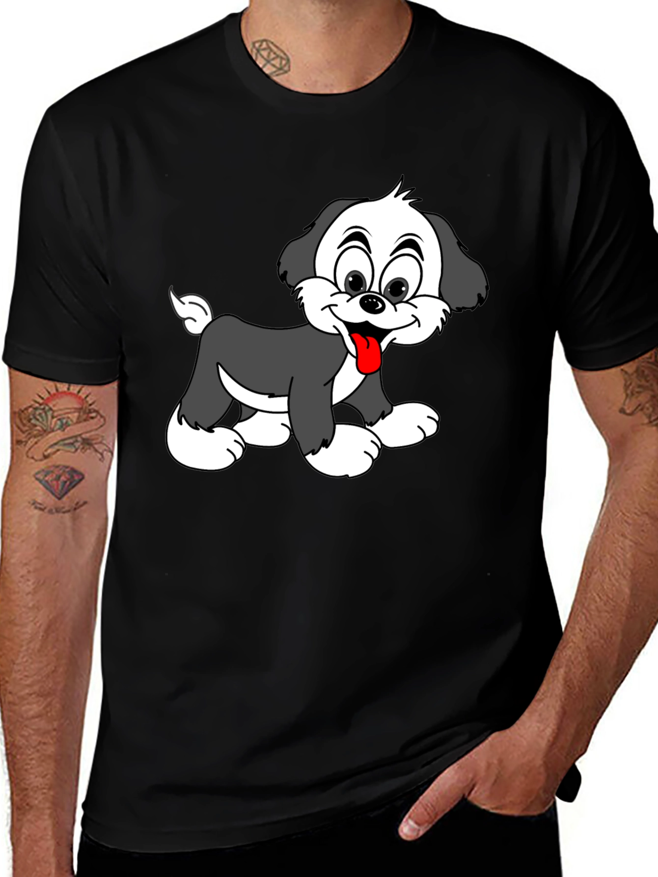 Cute Puppy Graphic Tee - Black Cotton Blend