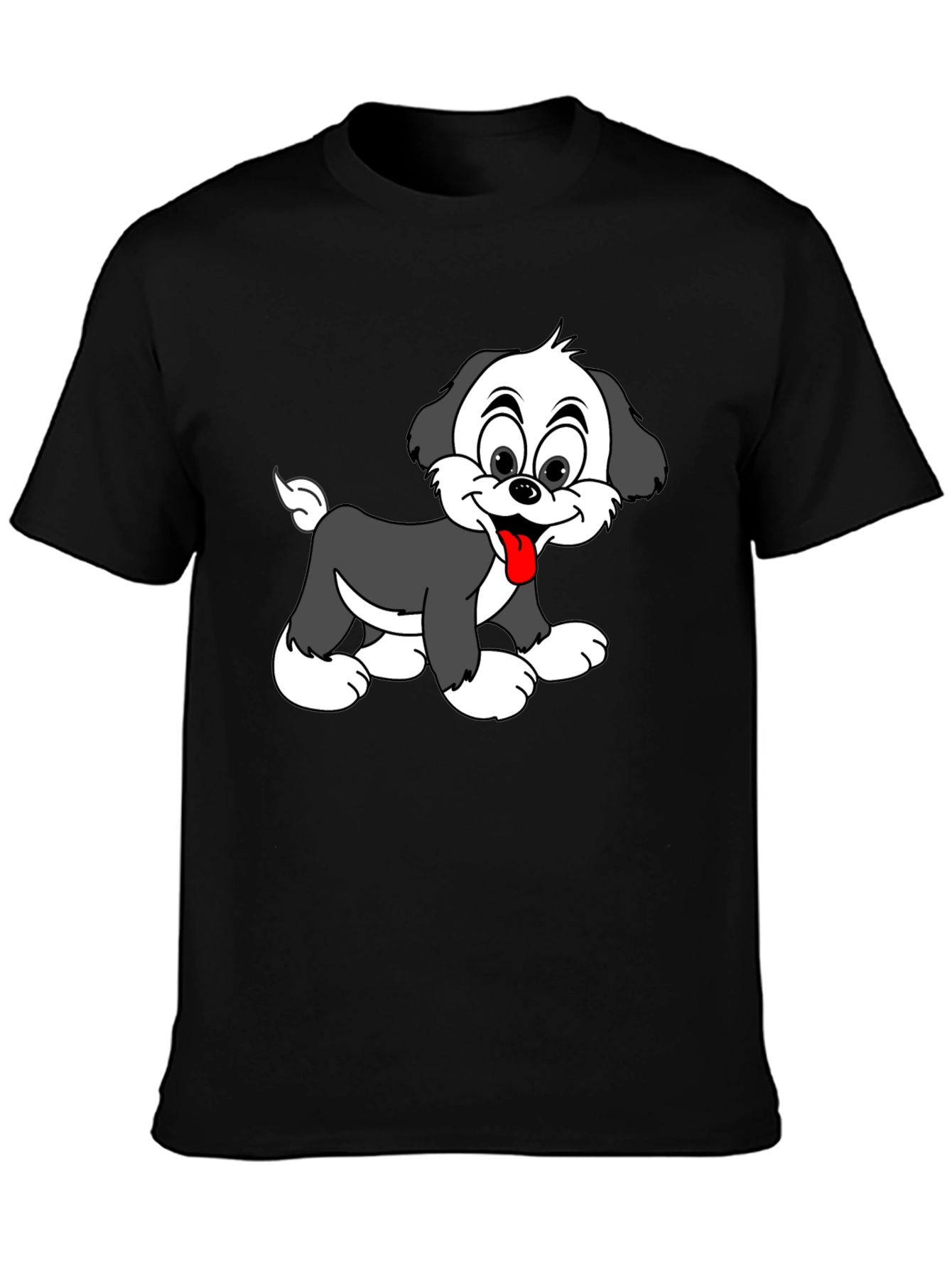 Cute Puppy Graphic Tee - Black Cotton Blend
