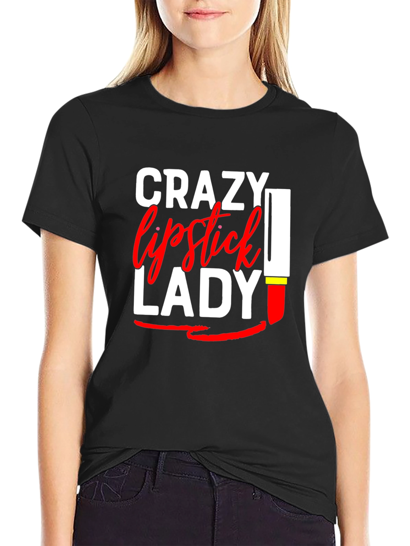Crazy Lipstick Lady Graphic Tee - Womens Fun T-Shirt