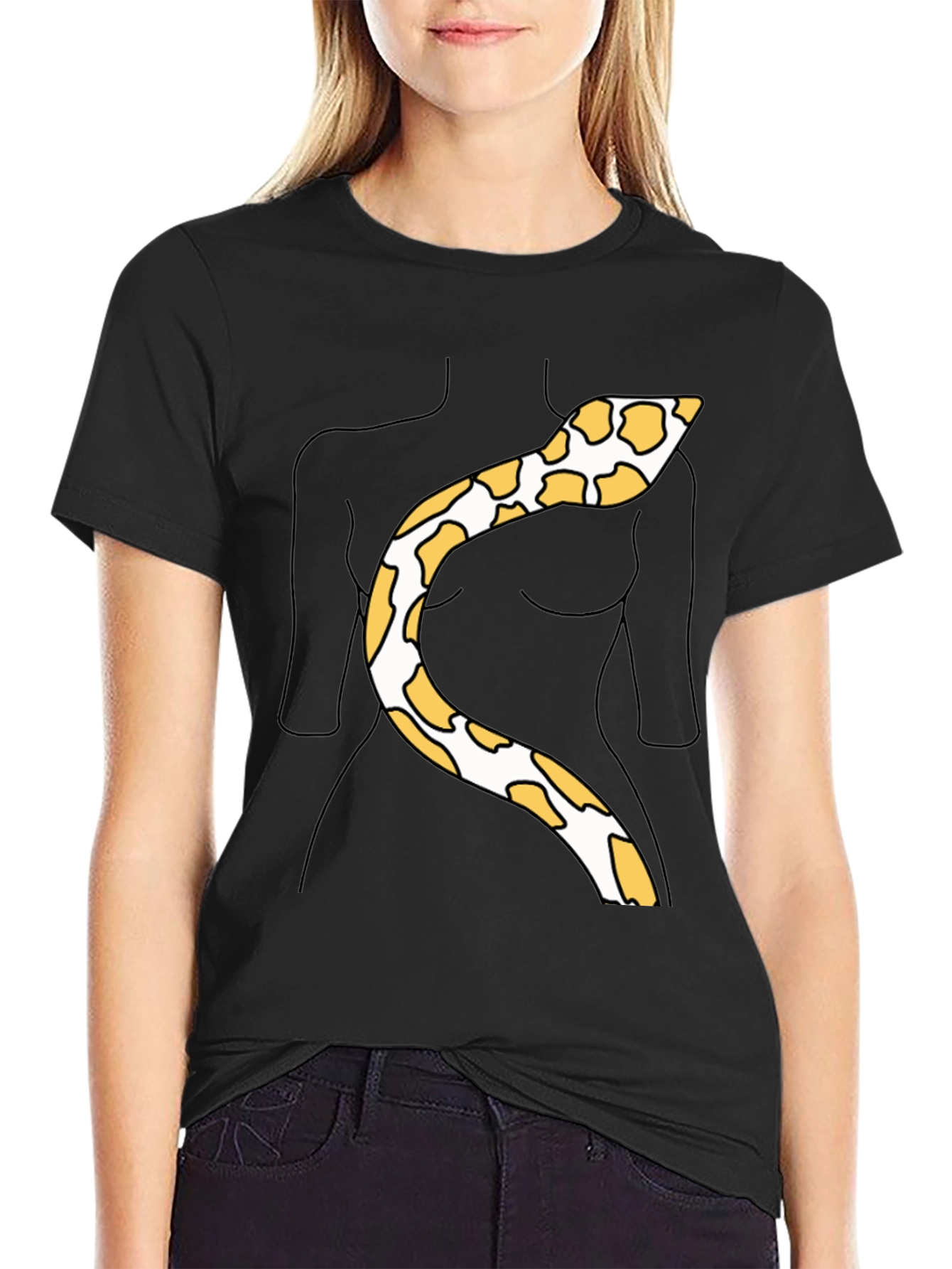 Snakeskin Print Tee - Funny Body Outline Top