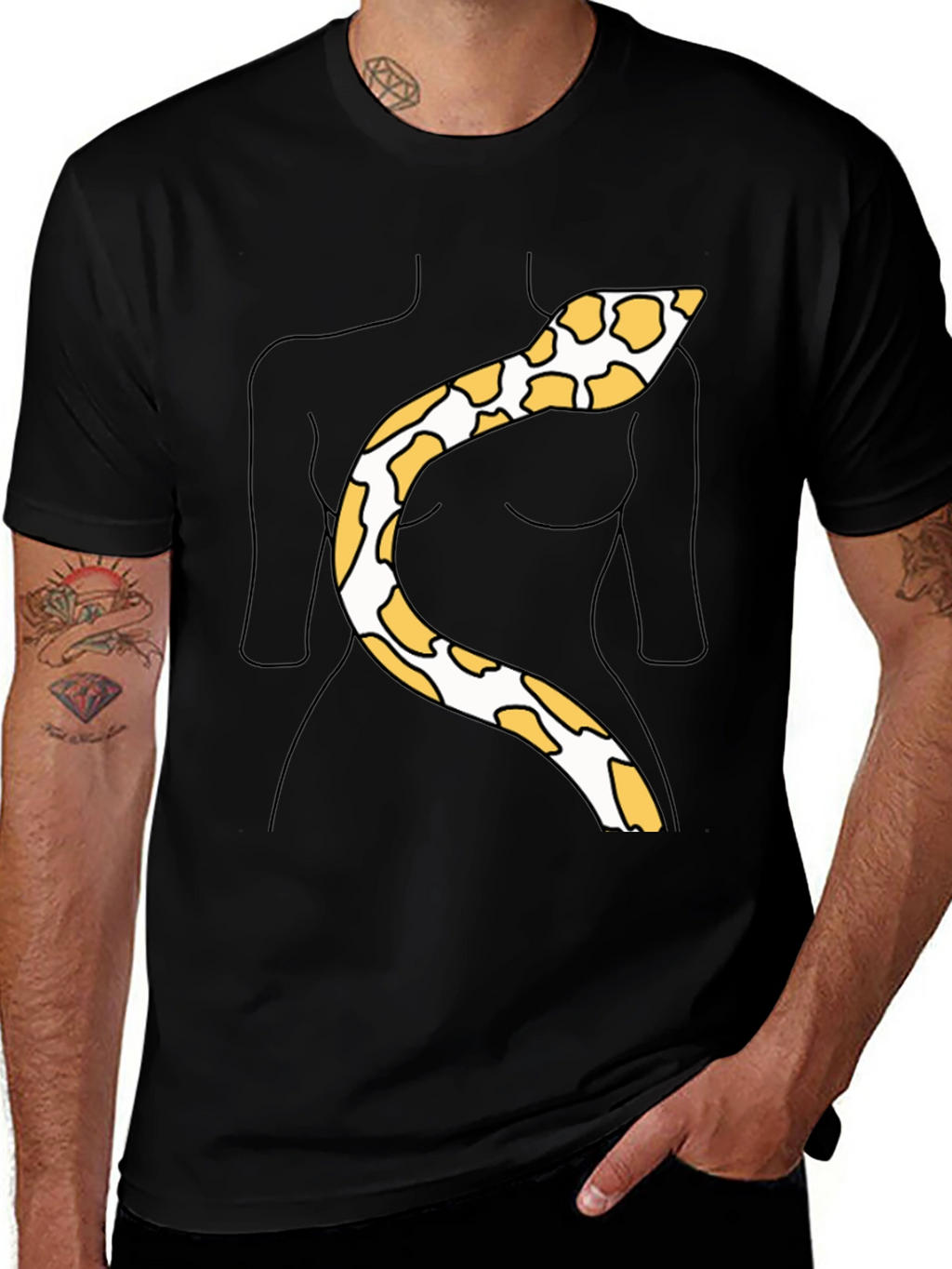 Snakeskin Print Tee - Funny Body Outline Top