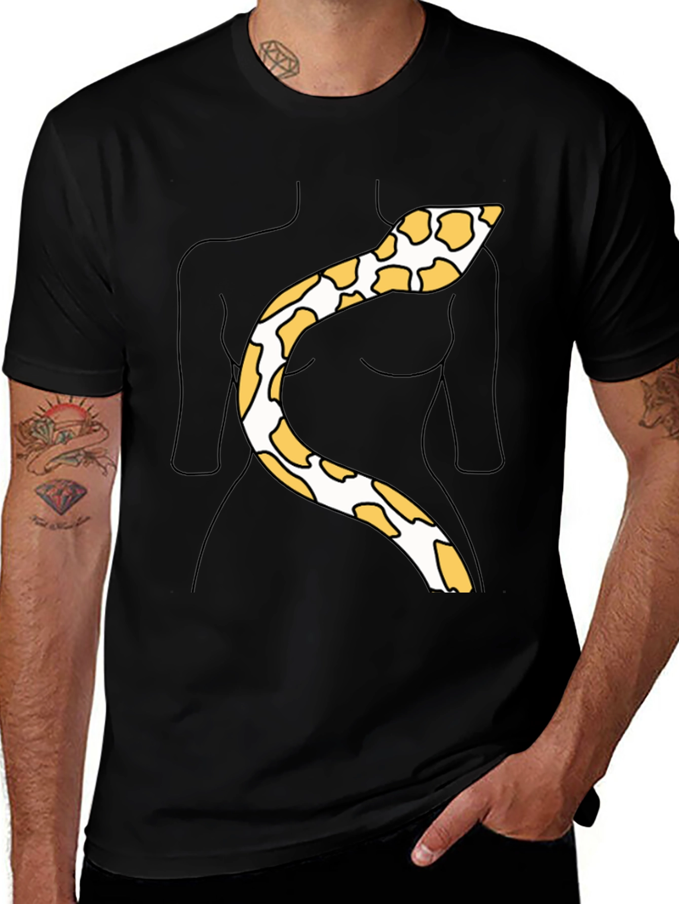 Snakeskin Print Tee - Funny Body Outline Top