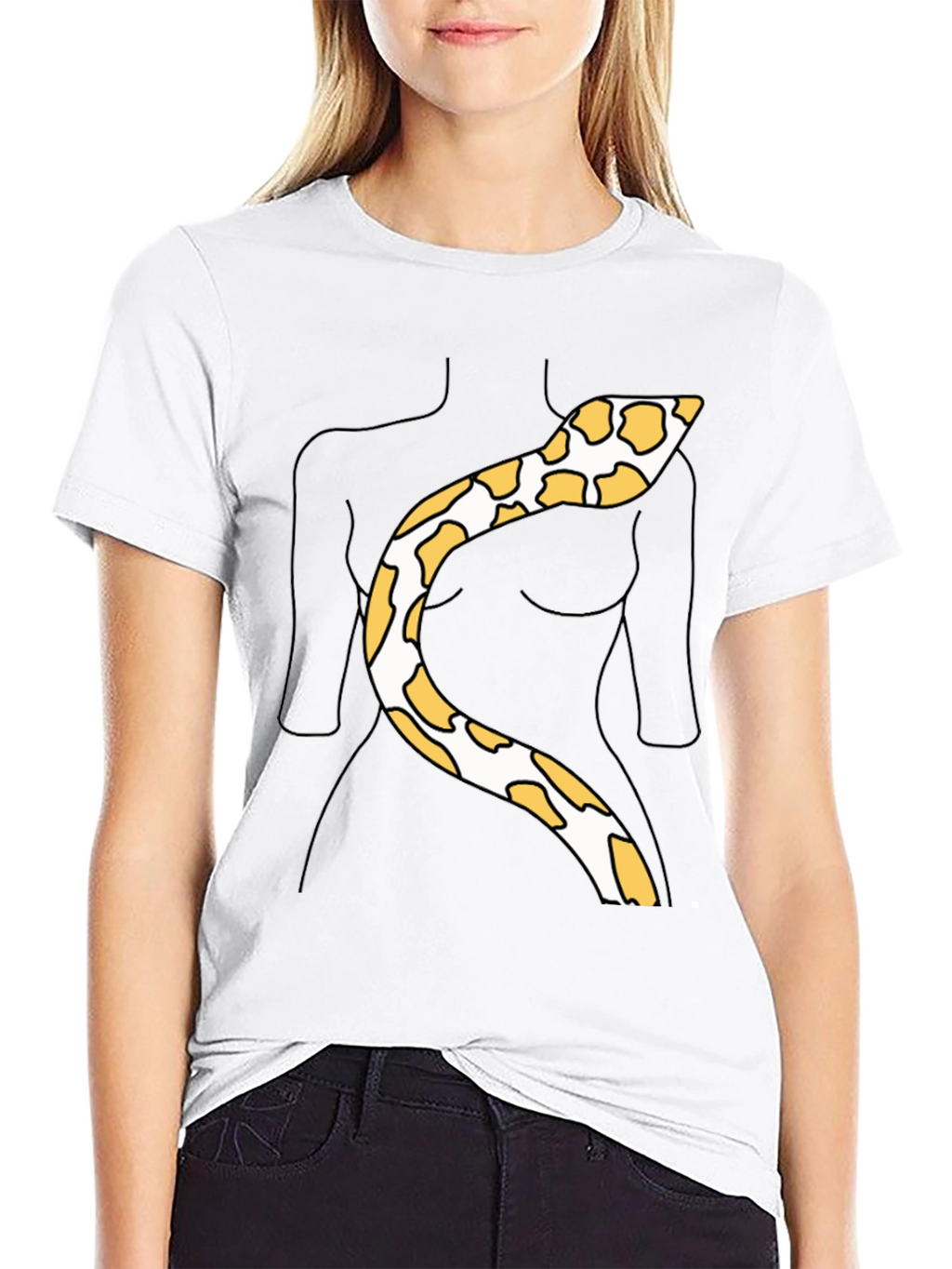 Snakeskin Print Tee - Funny Body Outline Top