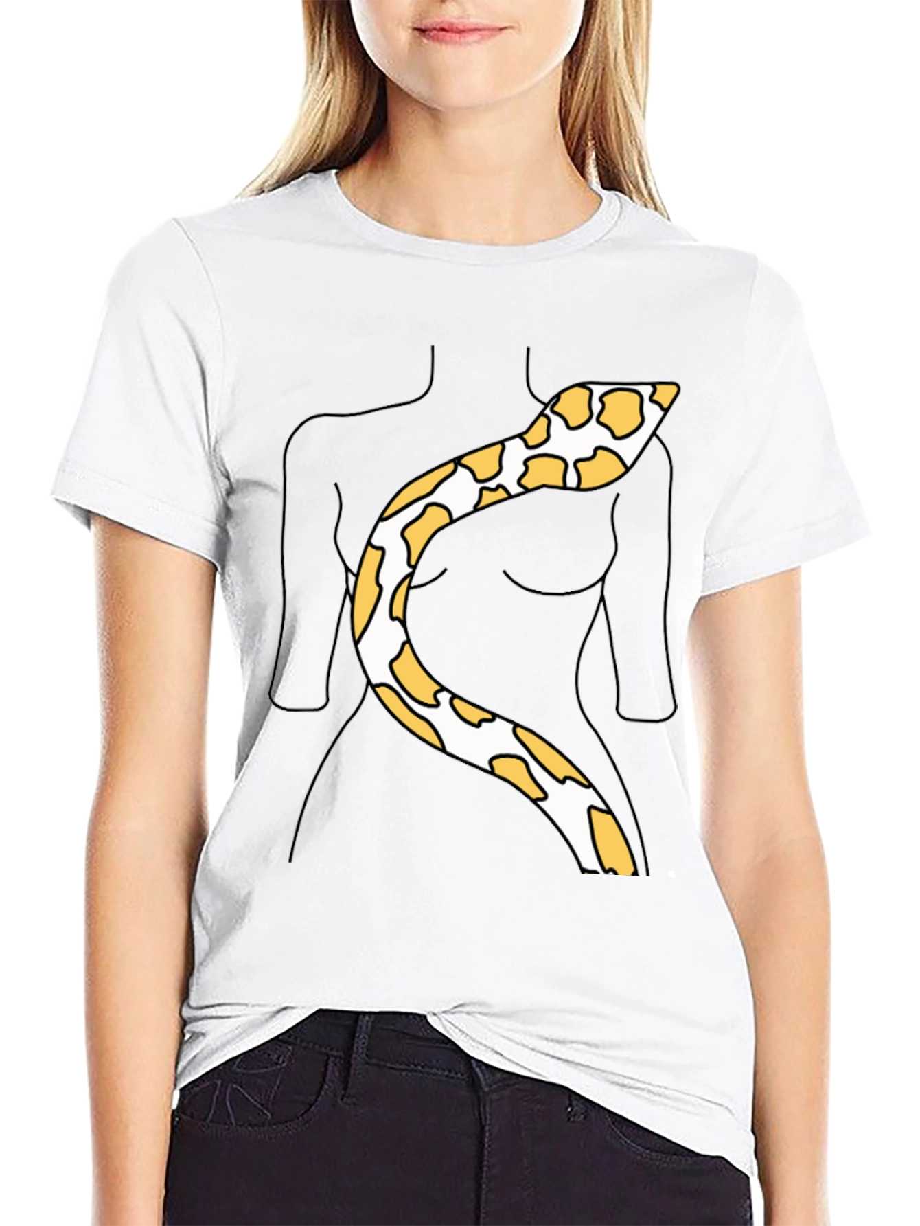 Snakeskin Print Tee - Funny Body Outline Top
