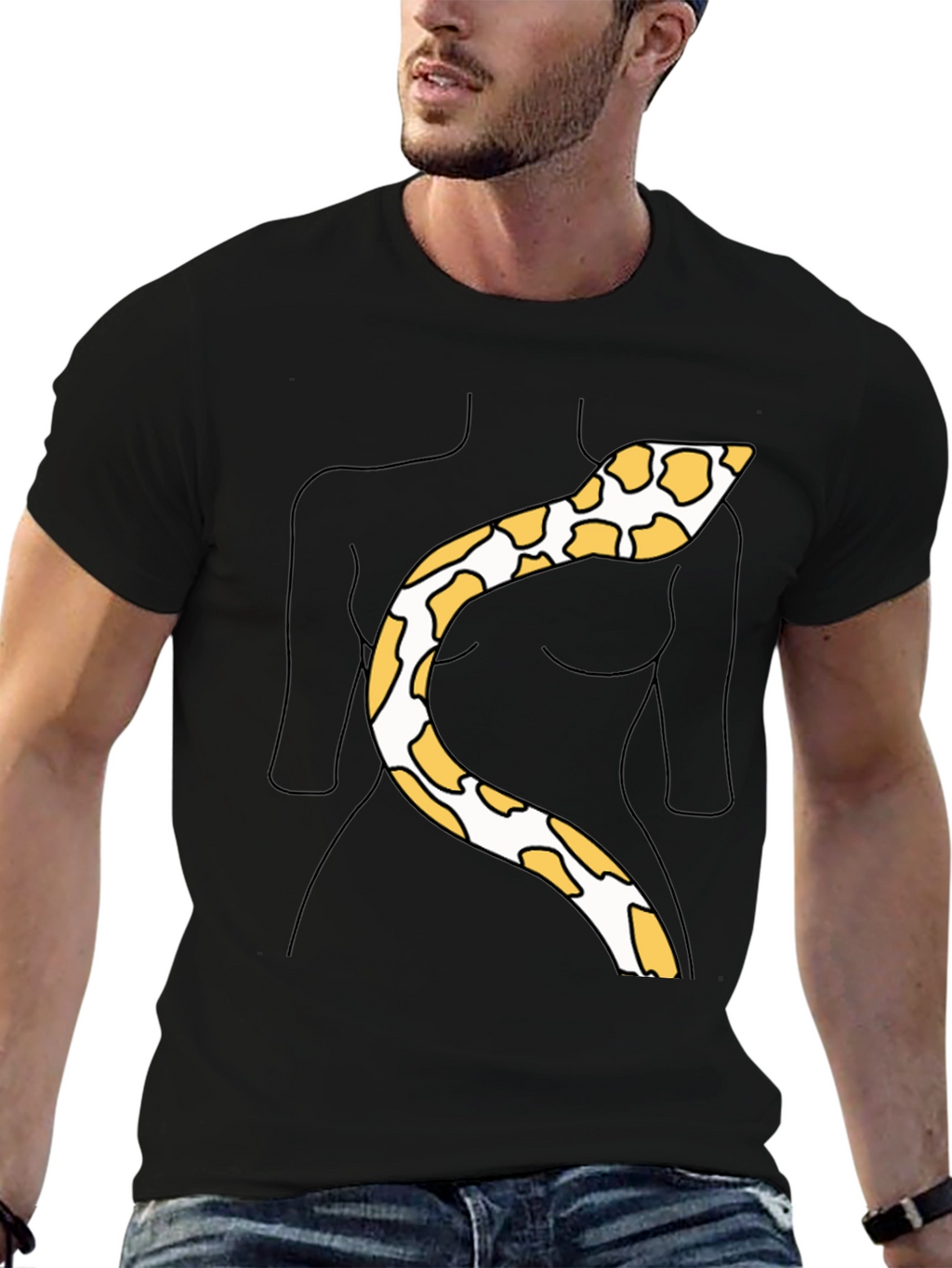 Snakeskin Print Tee - Funny Body Outline Top
