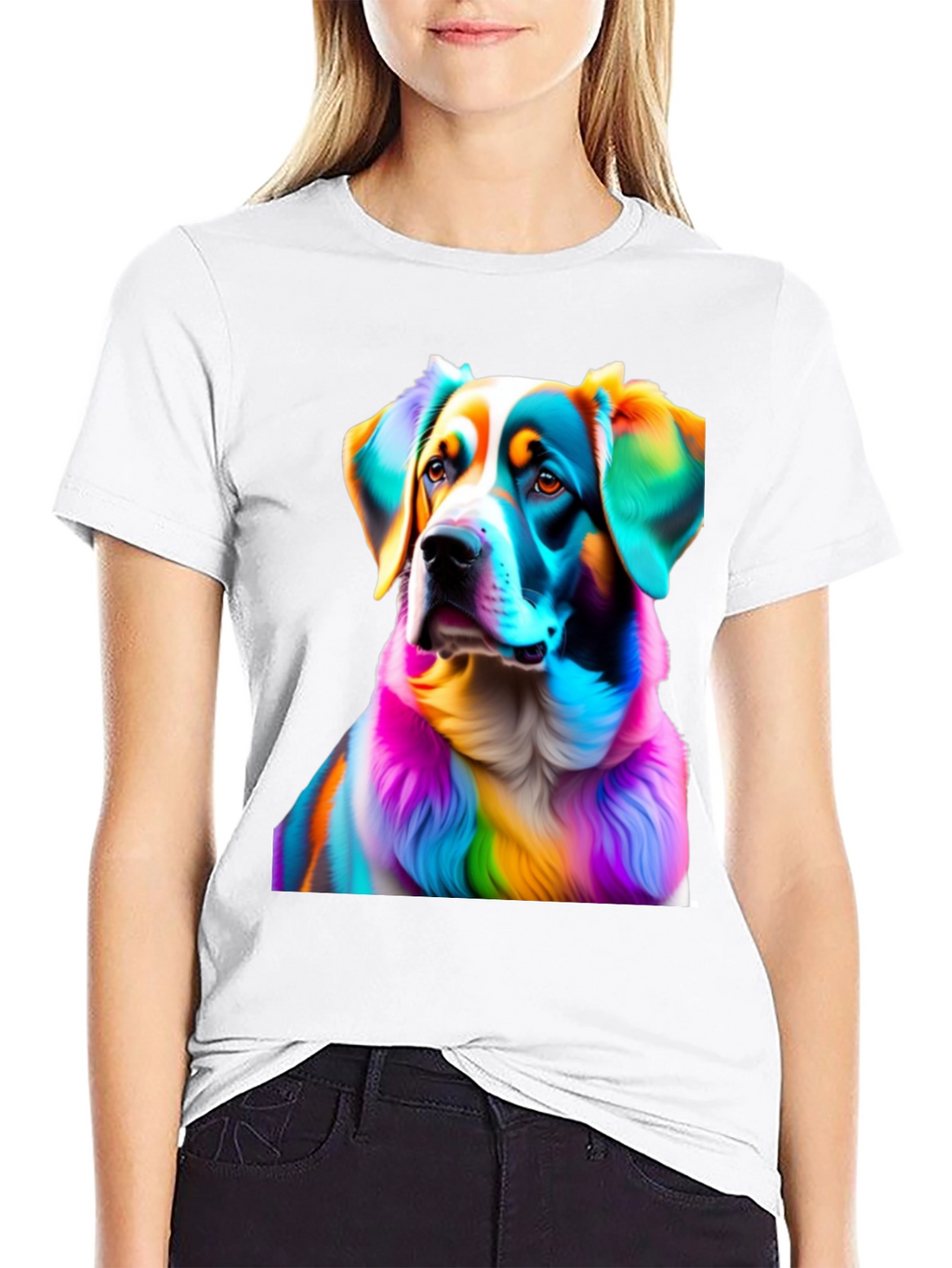 Rainbow Dog Portrait Black T-Shirt