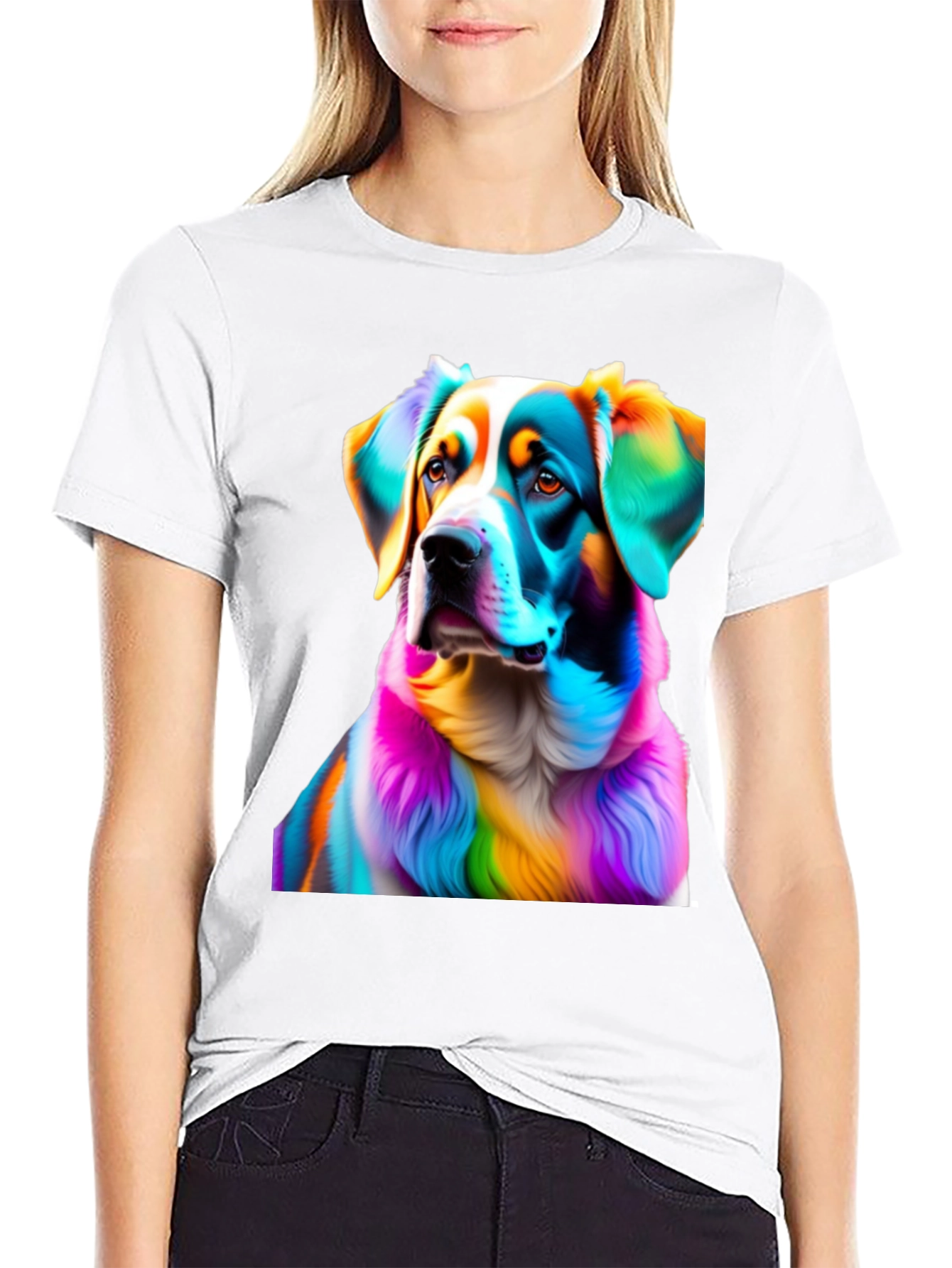 Rainbow Dog Portrait Black T-Shirt