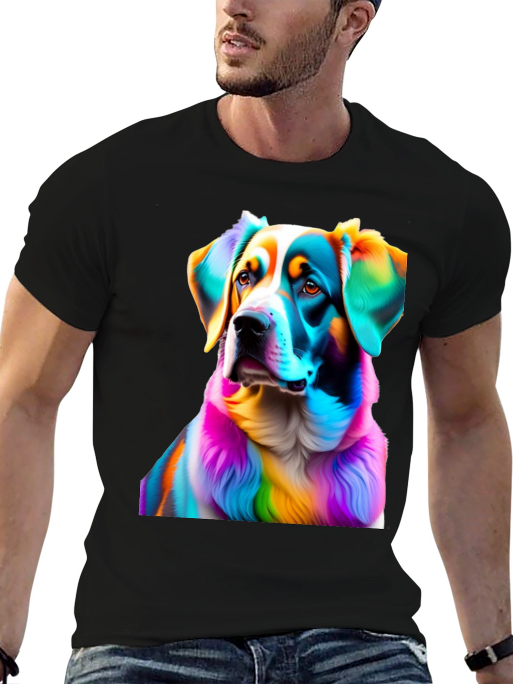 Rainbow Dog Portrait Black T-Shirt