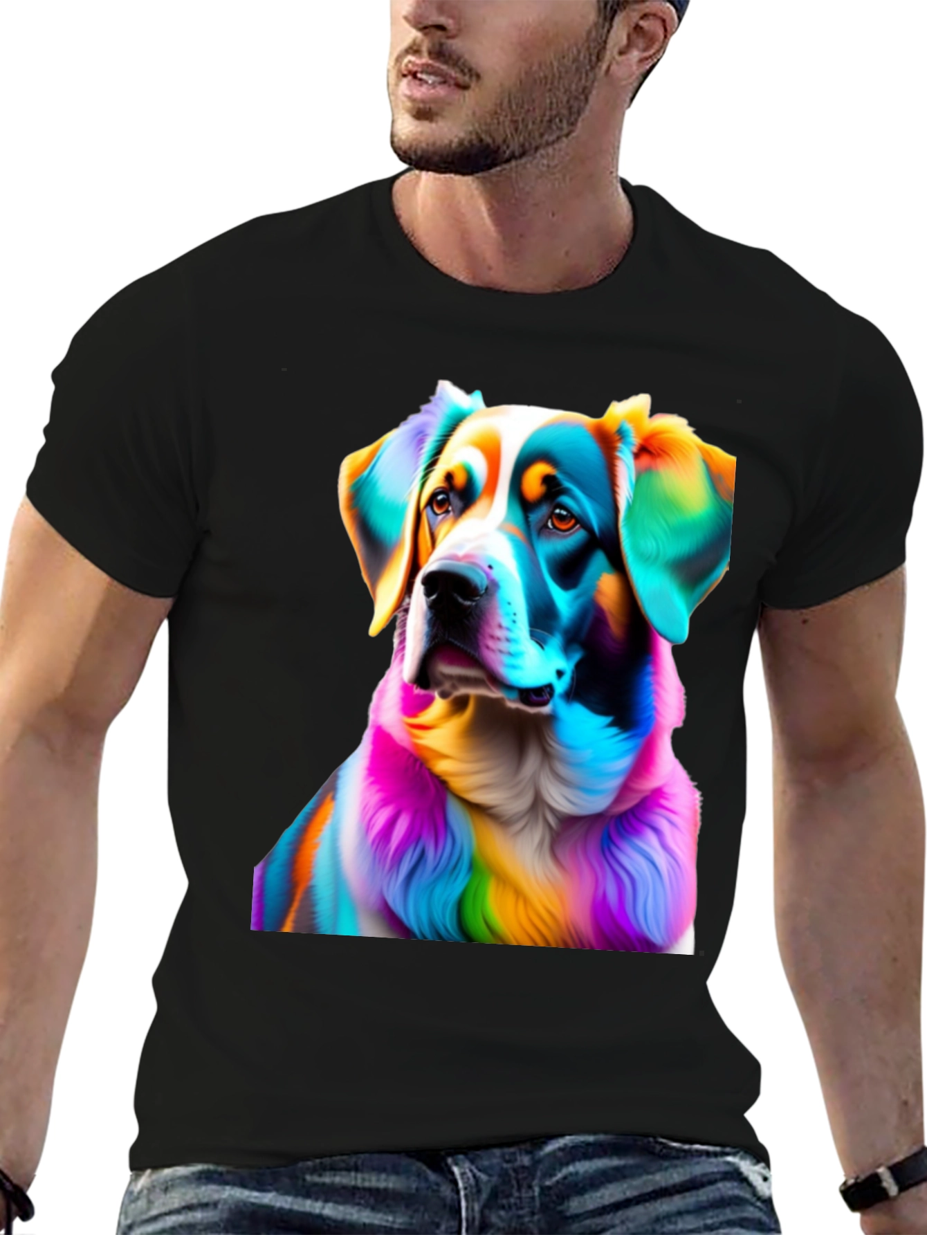 Rainbow Dog Portrait Black T-Shirt