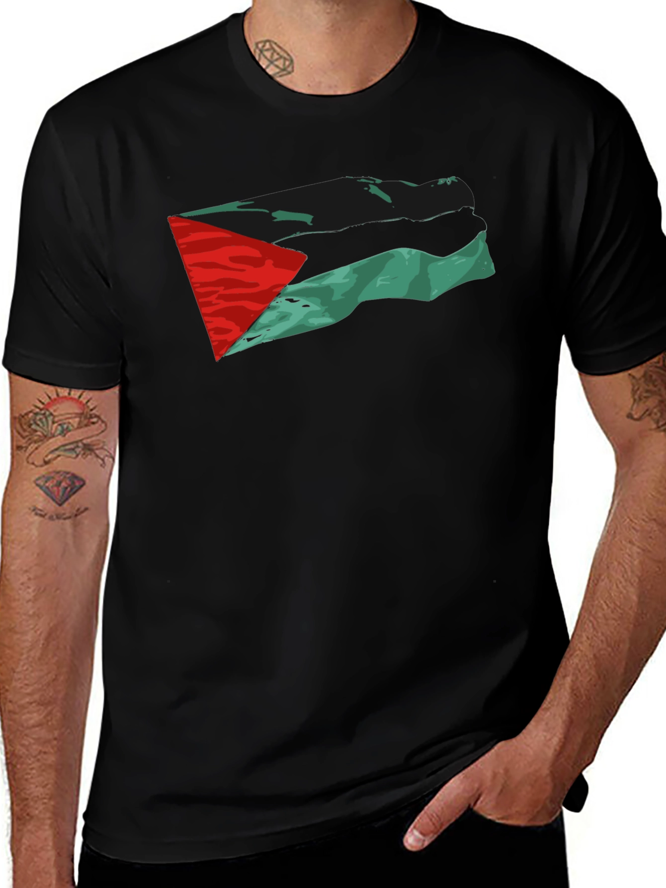 Palestine Flag T-Shirt - Black Cotton Tee