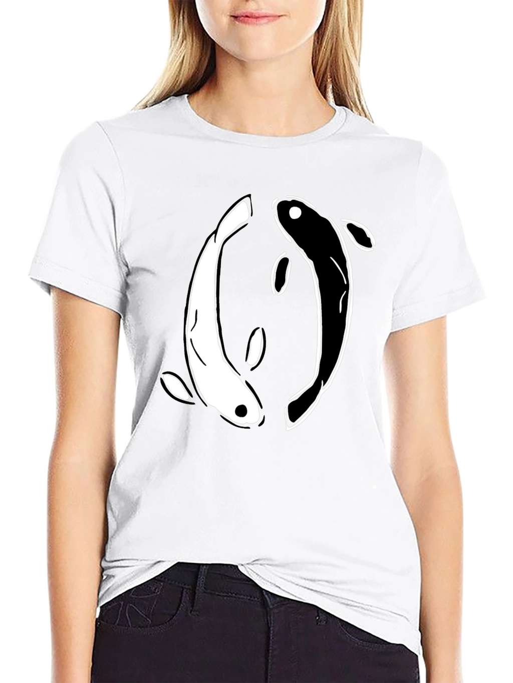 Yin Yang Koi Fish Graphic T-Shirt - Black