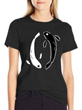 Yin Yang Koi Fish Graphic T-Shirt - Black