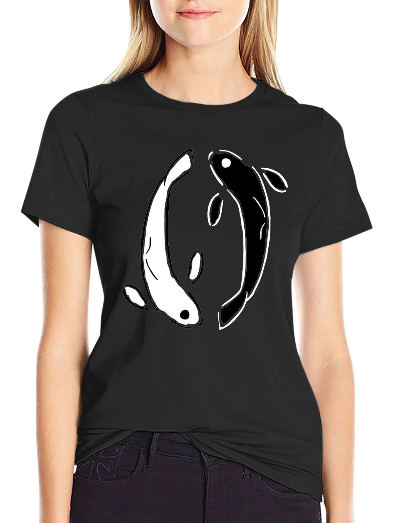 Yin Yang Koi Fish Graphic T-Shirt - Black