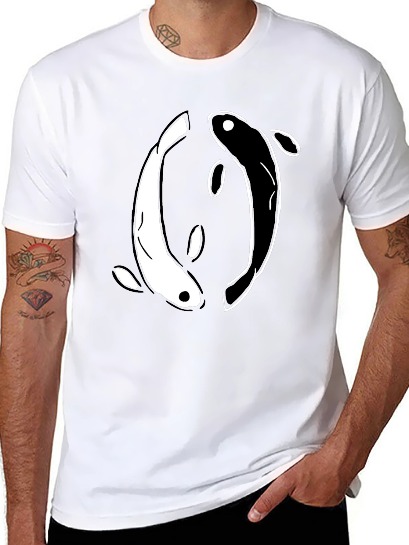 Yin Yang Koi Fish Graphic T-Shirt - Black