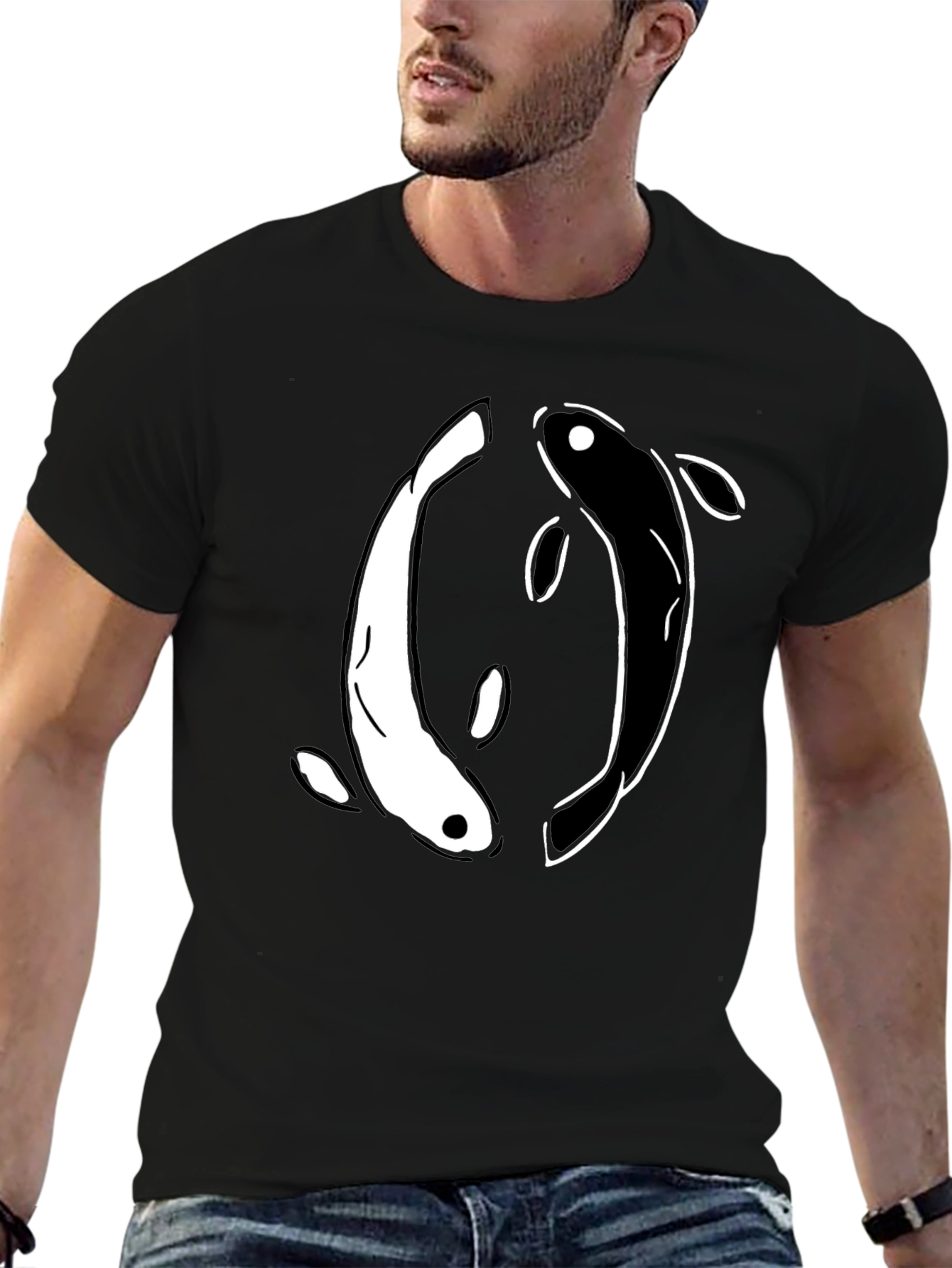Yin Yang Koi Fish Graphic T-Shirt - Black