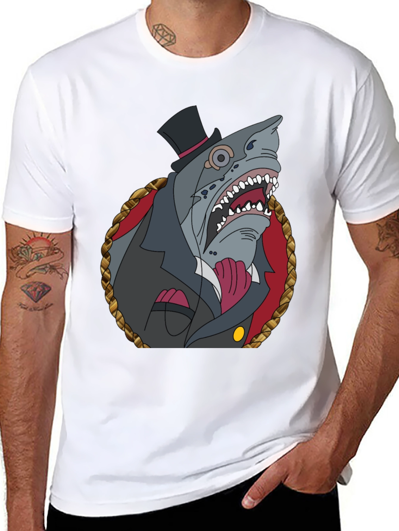 Dapper Shark Graphic Tee - Black Cotton Blend