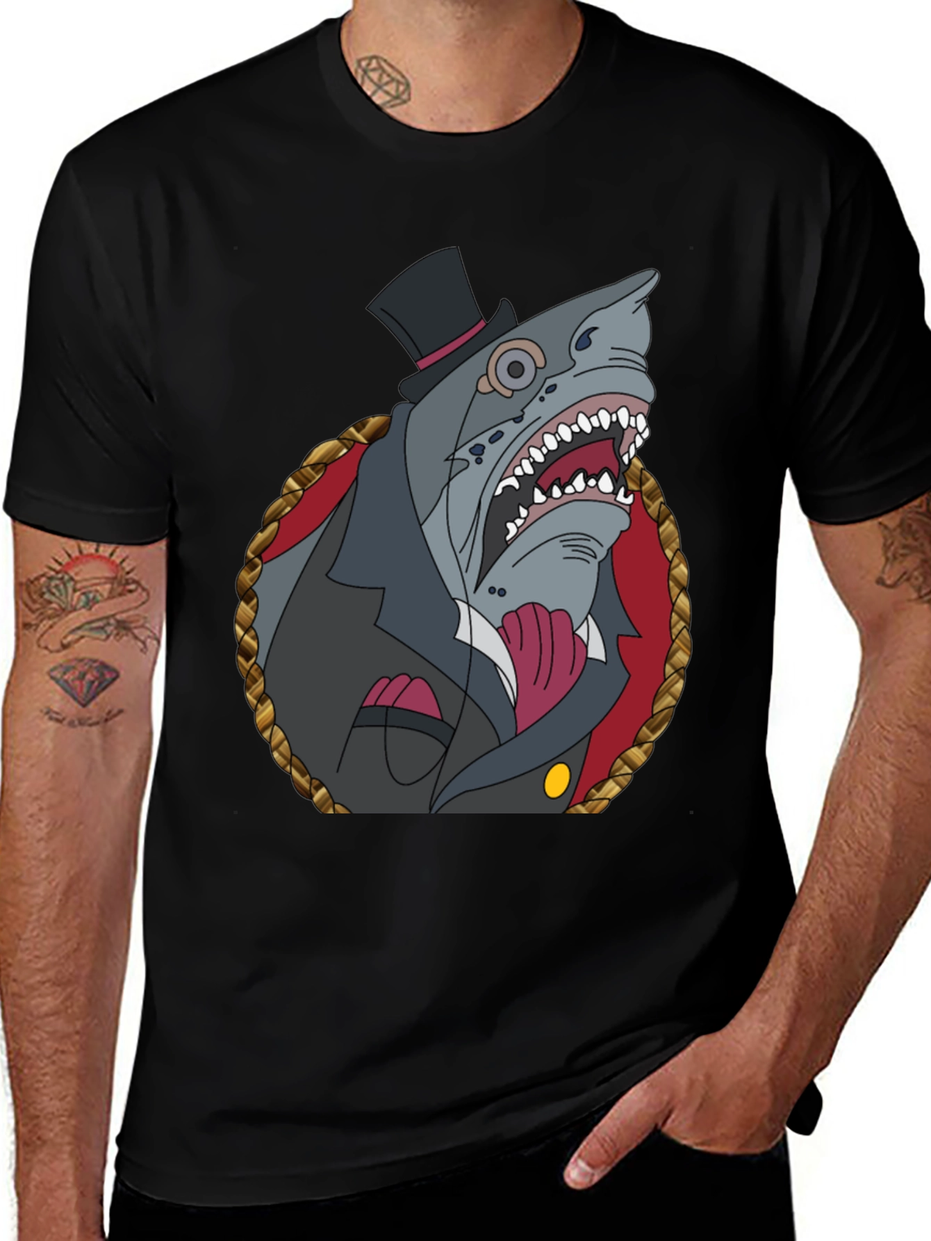 Dapper Shark Graphic Tee - Black Cotton Blend