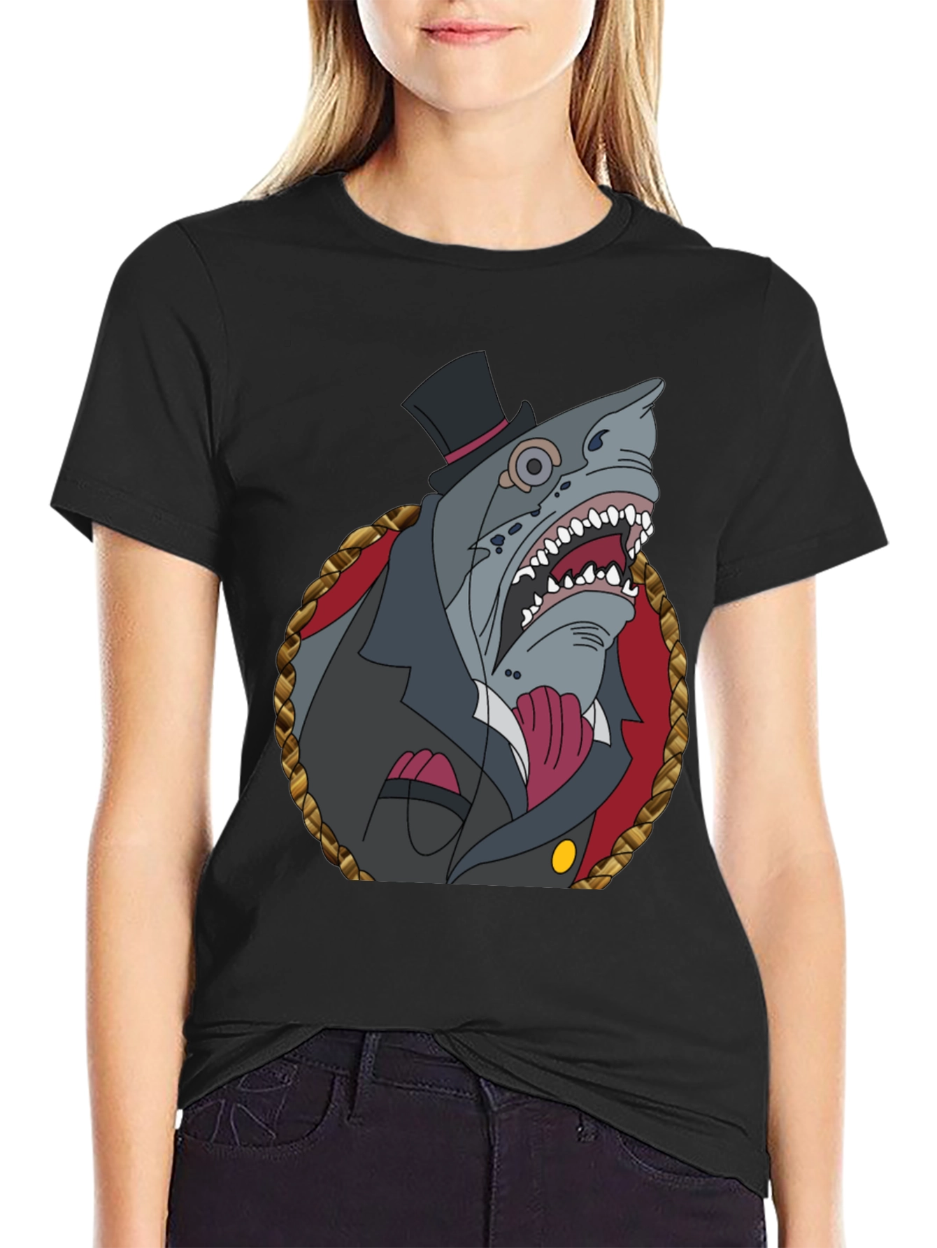 Dapper Shark Graphic Tee - Black Cotton Blend