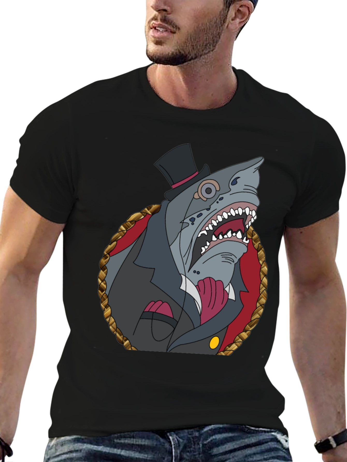 Dapper Shark Graphic Tee - Black Cotton Blend