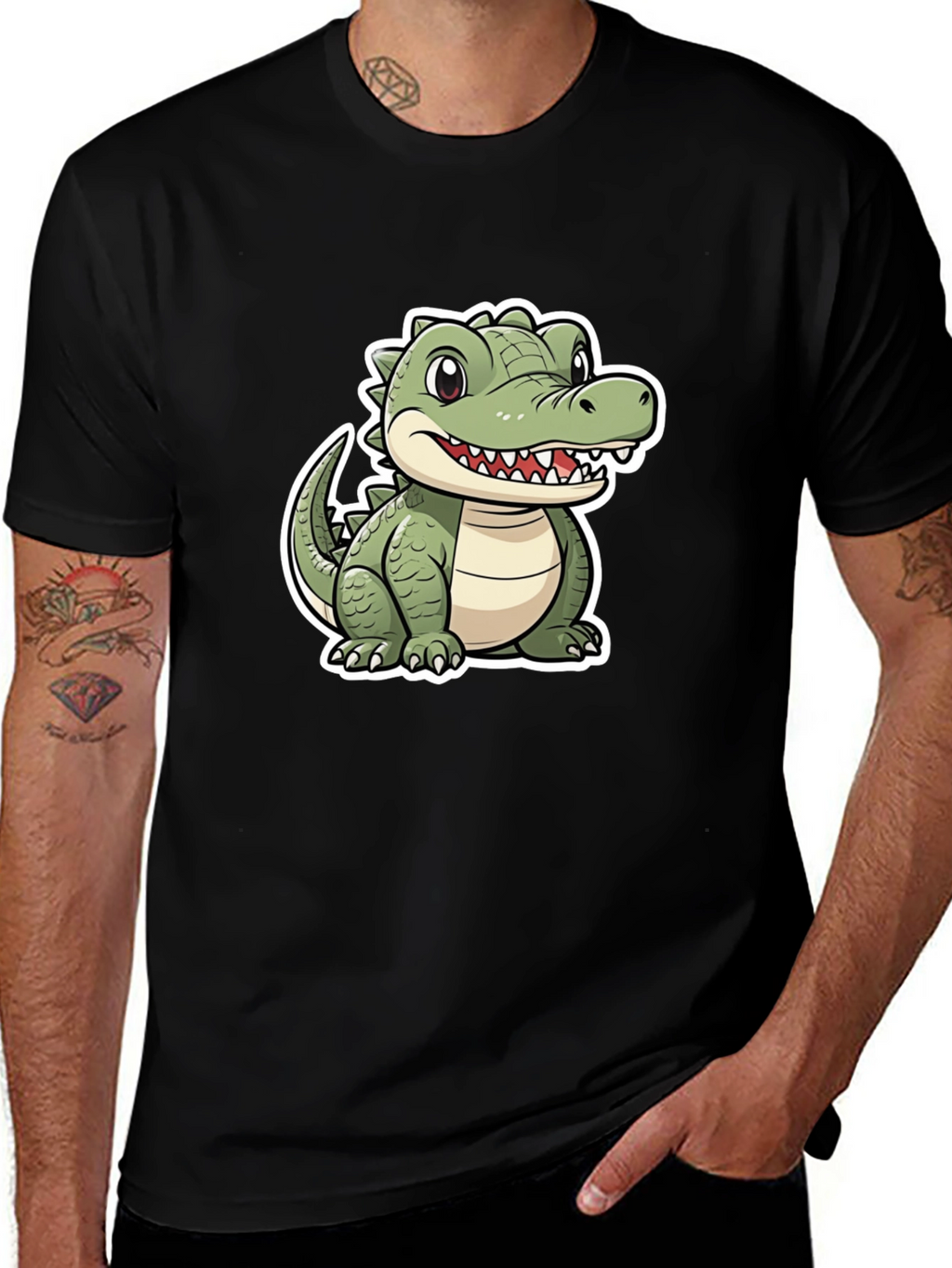 Cartoon Alligator Graphic Tee - Black