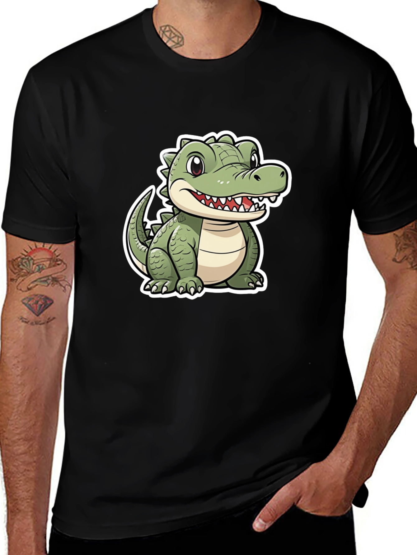 Cartoon Alligator Graphic Tee - Black