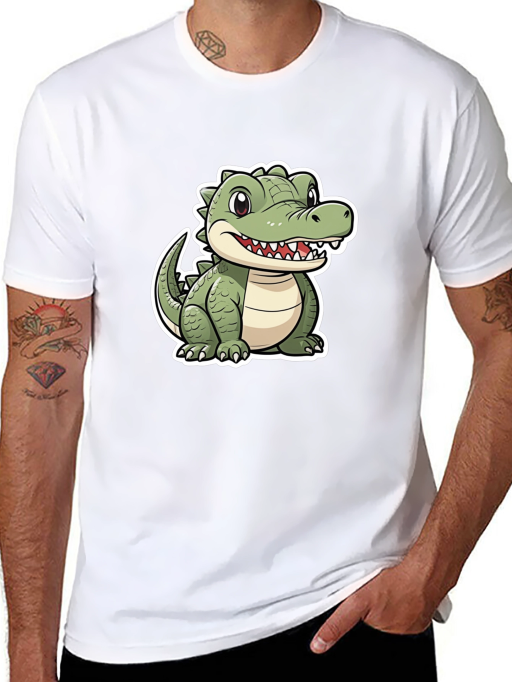 Cartoon Alligator Graphic Tee - Black