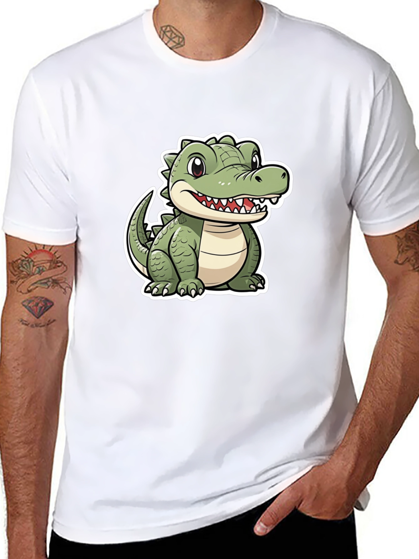 Cartoon Alligator Graphic Tee - Black