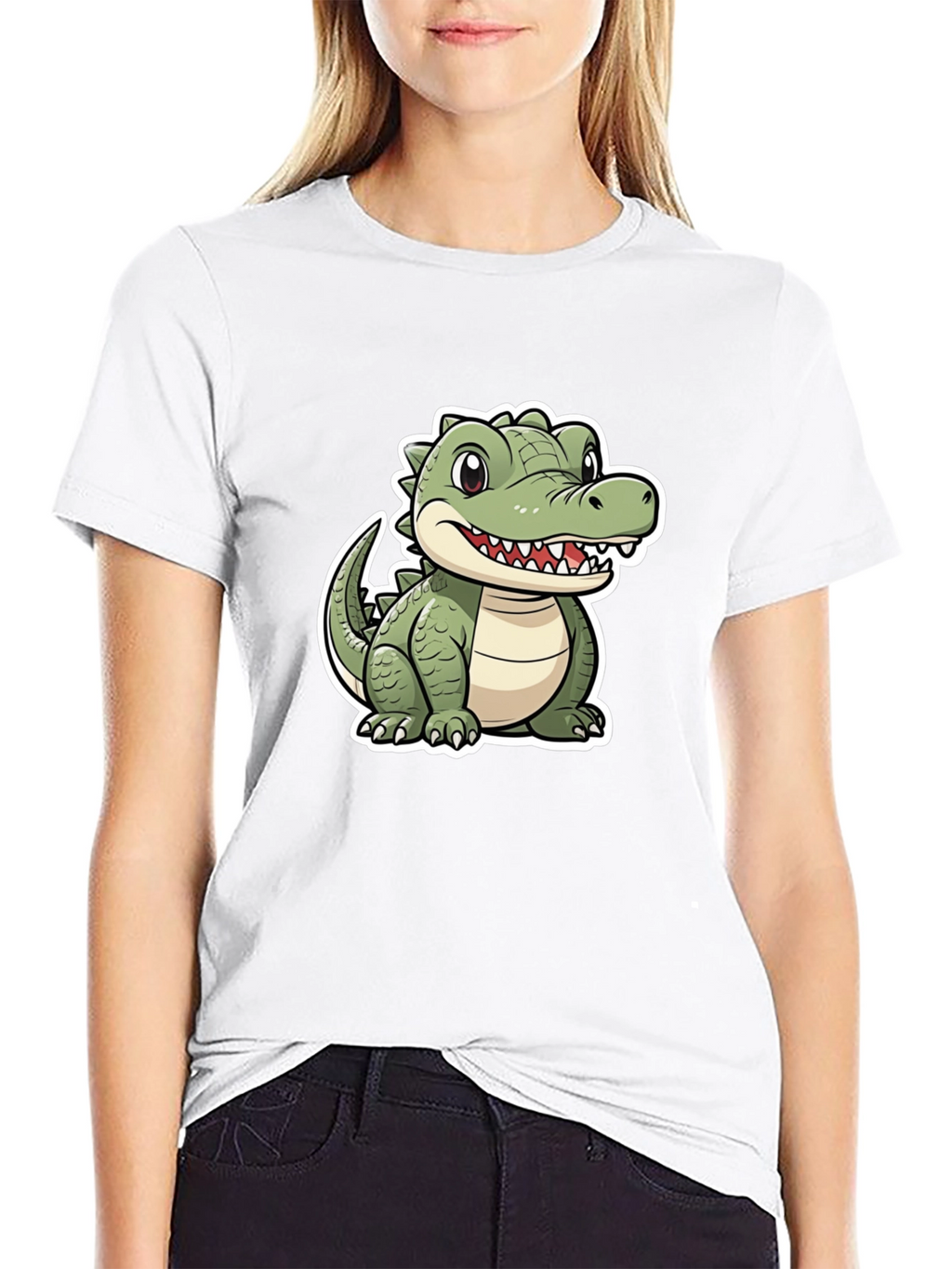 Cartoon Alligator Graphic Tee - Black