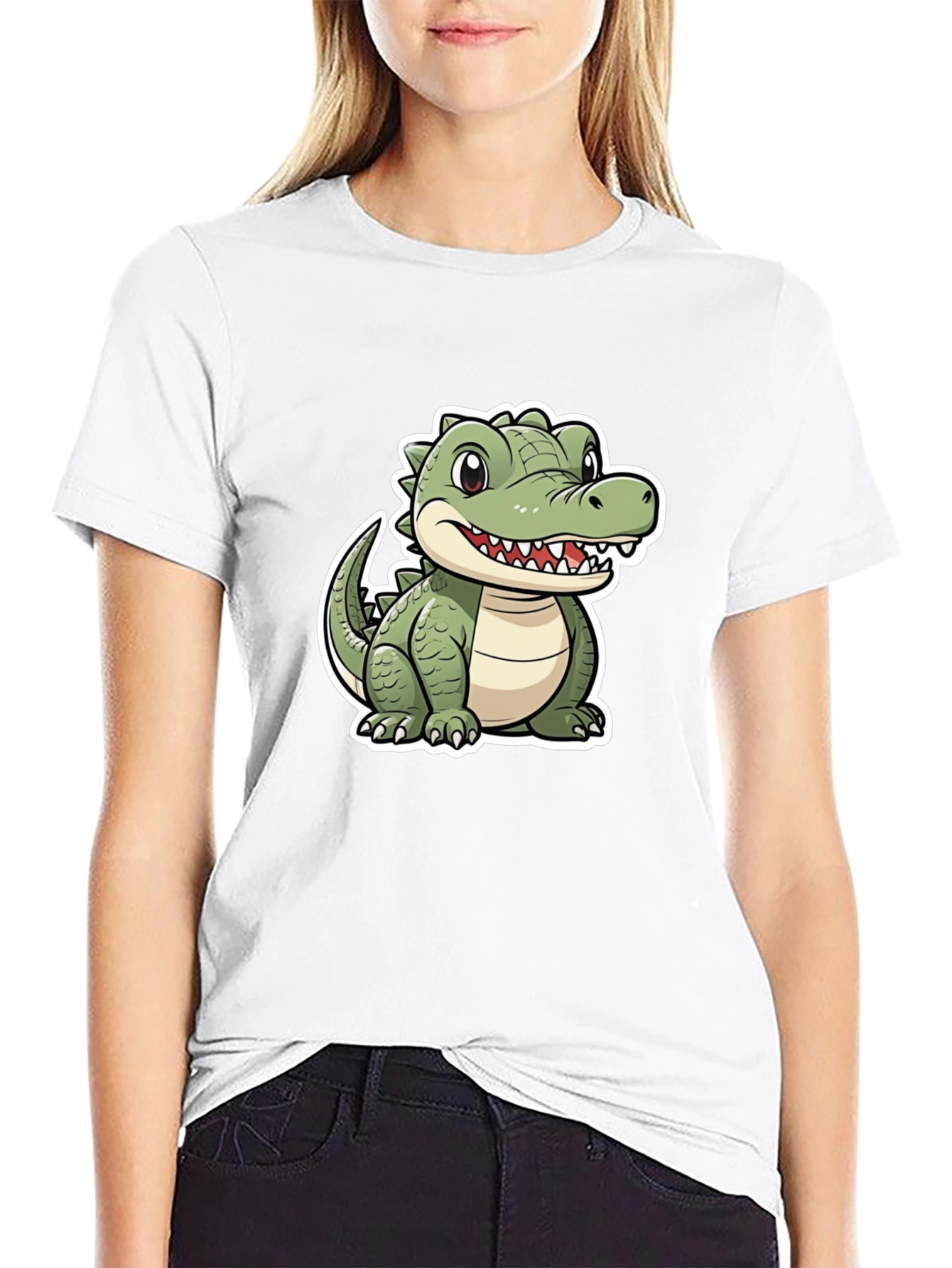 Cartoon Alligator Graphic Tee - Black