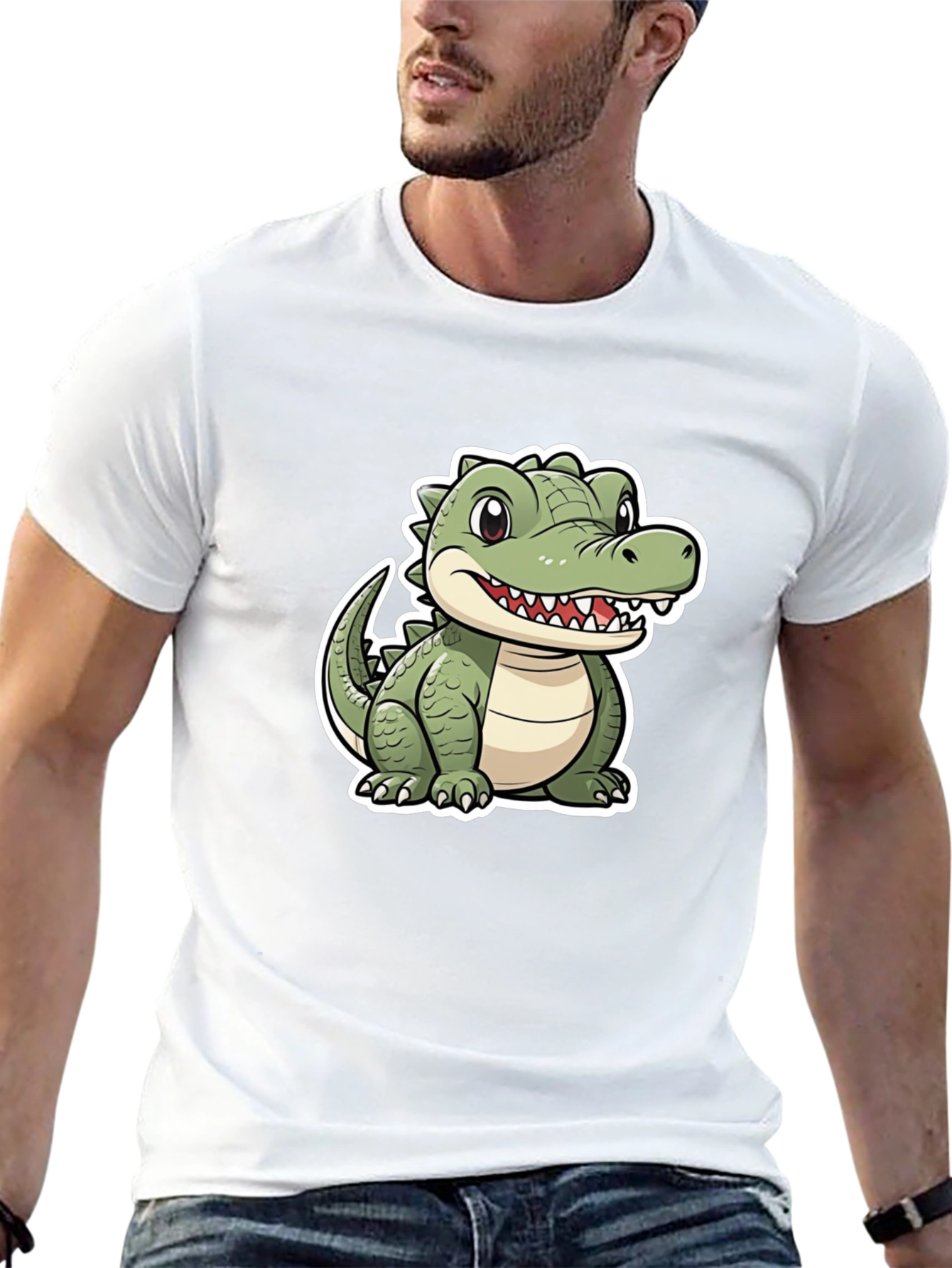 Cartoon Alligator Graphic Tee - Black