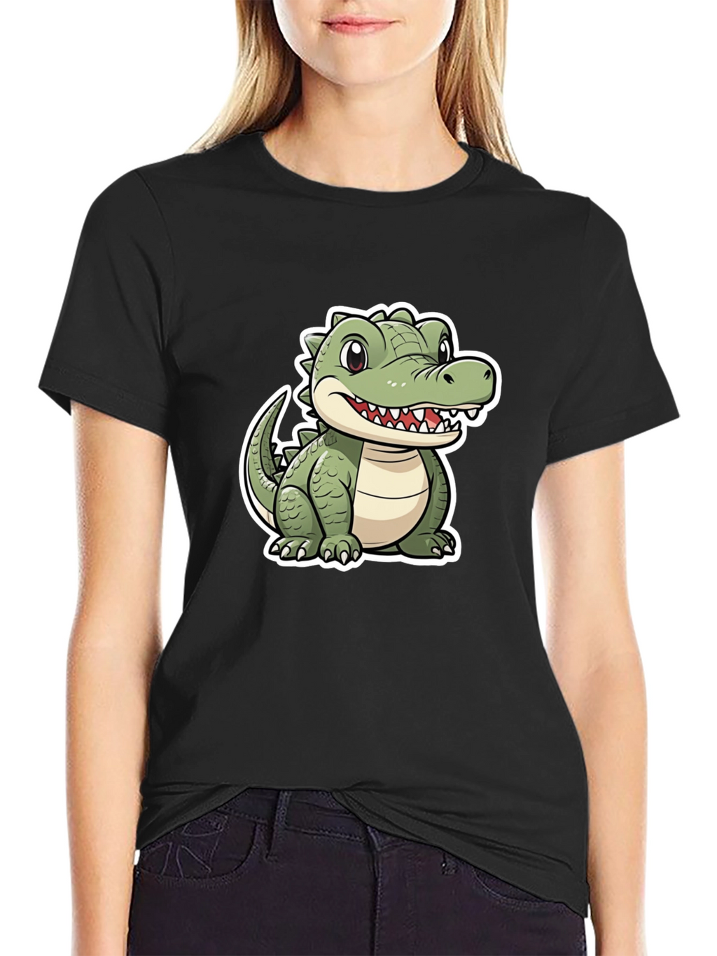 Cartoon Alligator Graphic Tee - Black