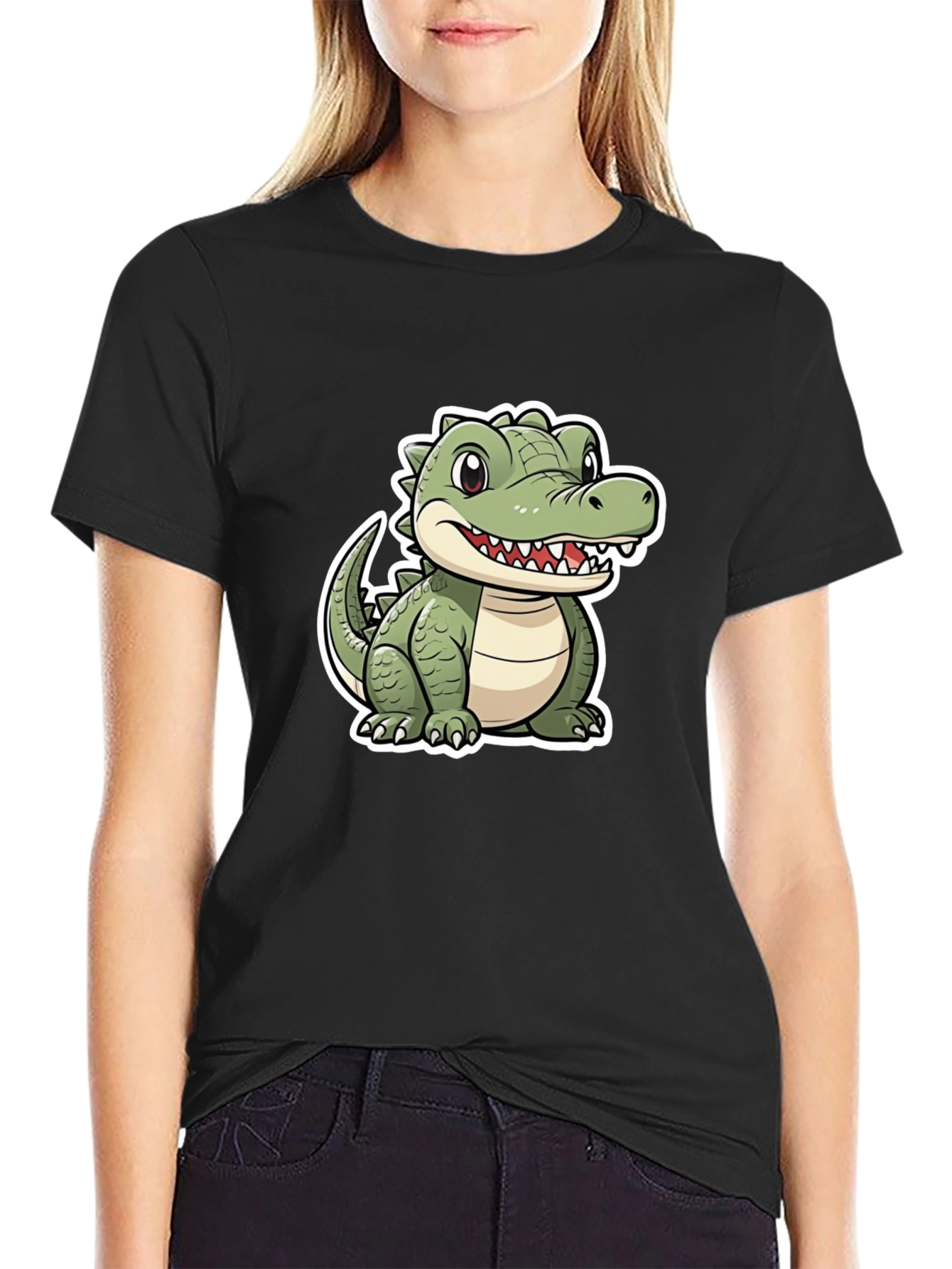 Cartoon Alligator Graphic Tee - Black
