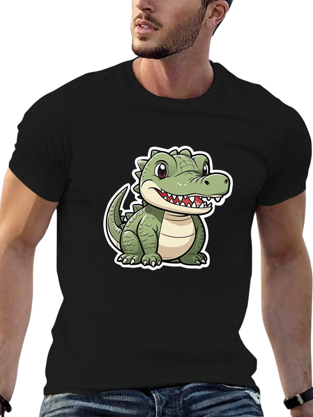 Cartoon Alligator Graphic Tee - Black