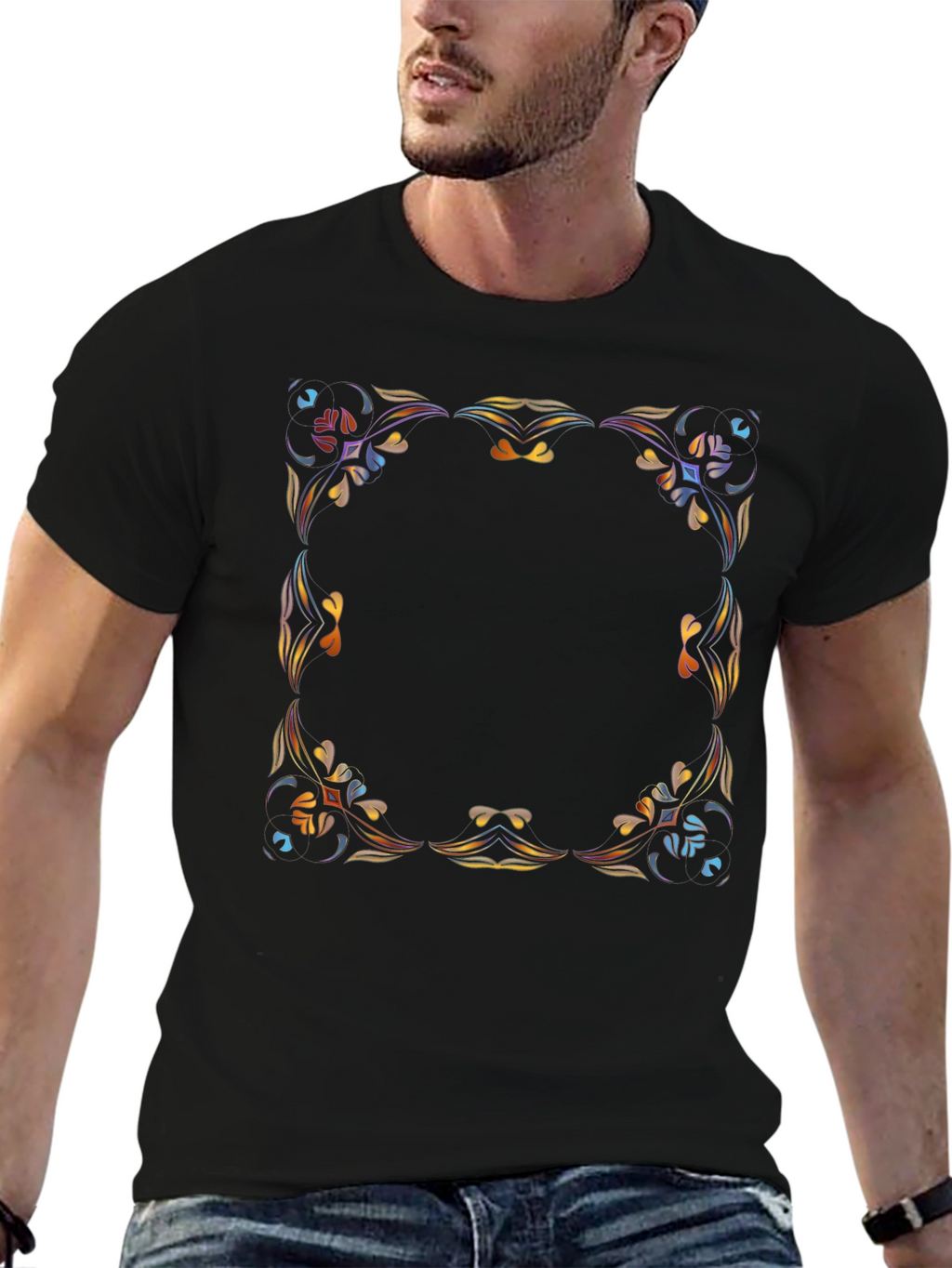 Stylish Graphic Tee - Abstract Floral Frame