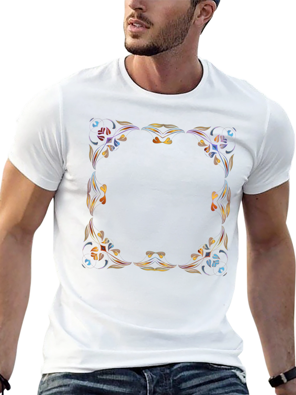 Stylish Graphic Tee - Abstract Floral Frame
