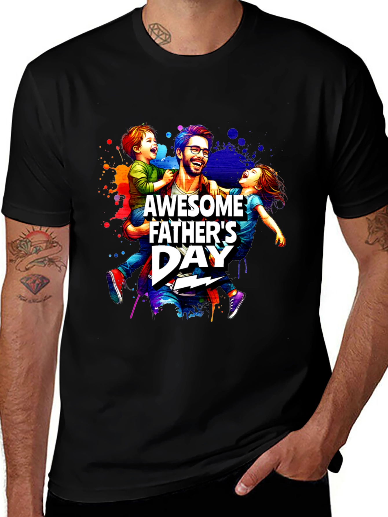 Awesome Fathers Day T-Shirt Dad & Kids Graphic Tee