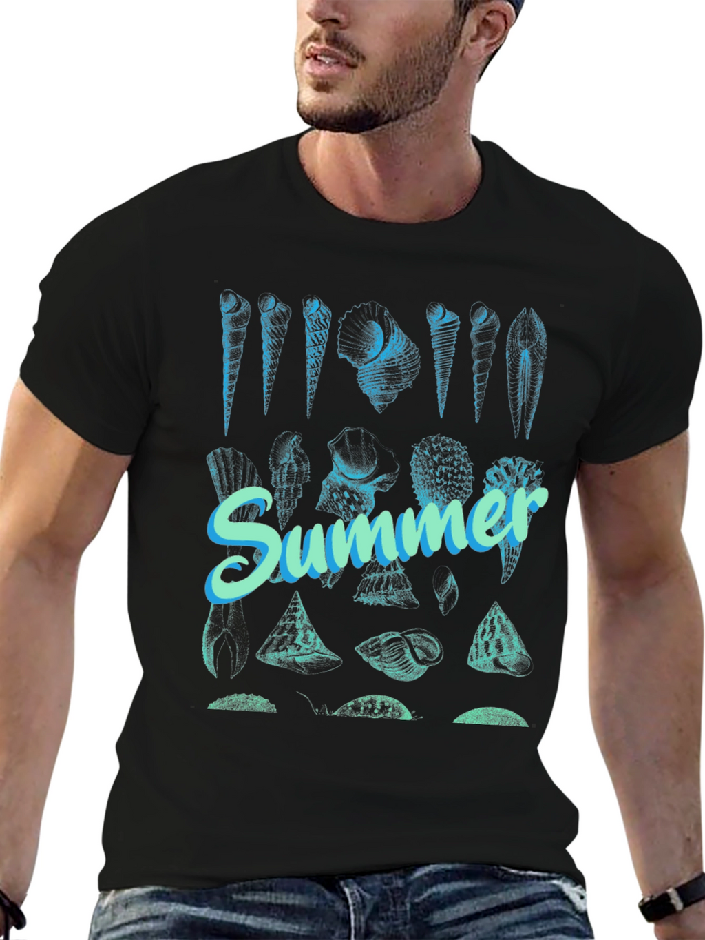 Summer Seashells Graphic Tee - Black