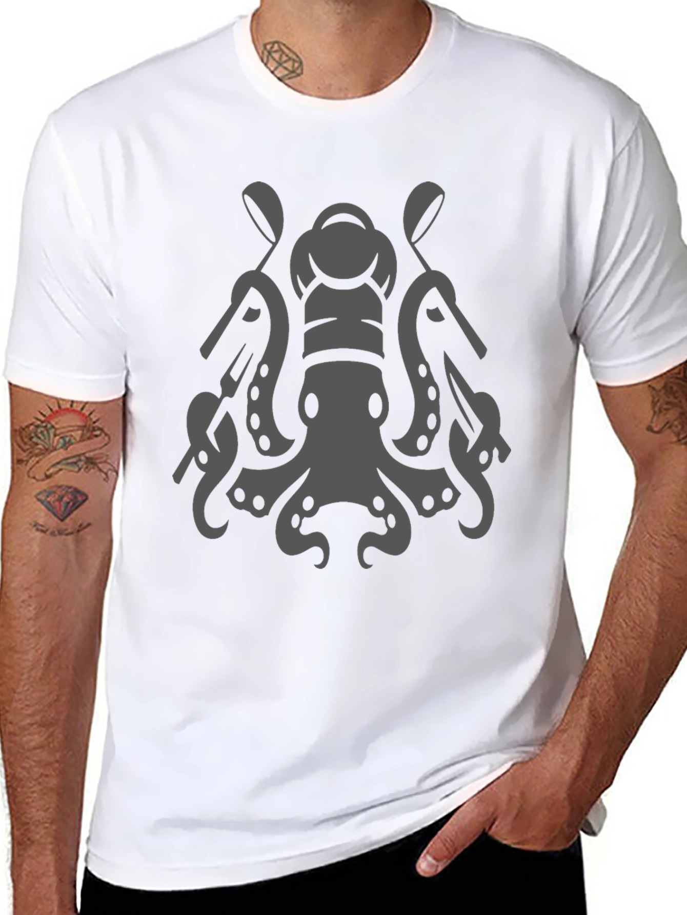 Chef Octopus Graphic Tee - Black Cotton Blend