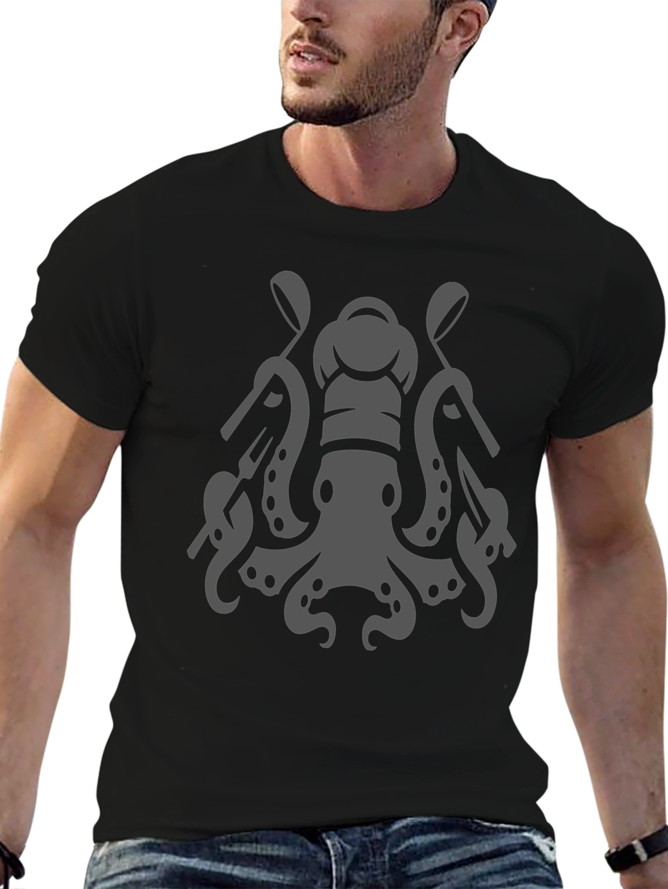 Chef Octopus Graphic Tee - Black Cotton Blend