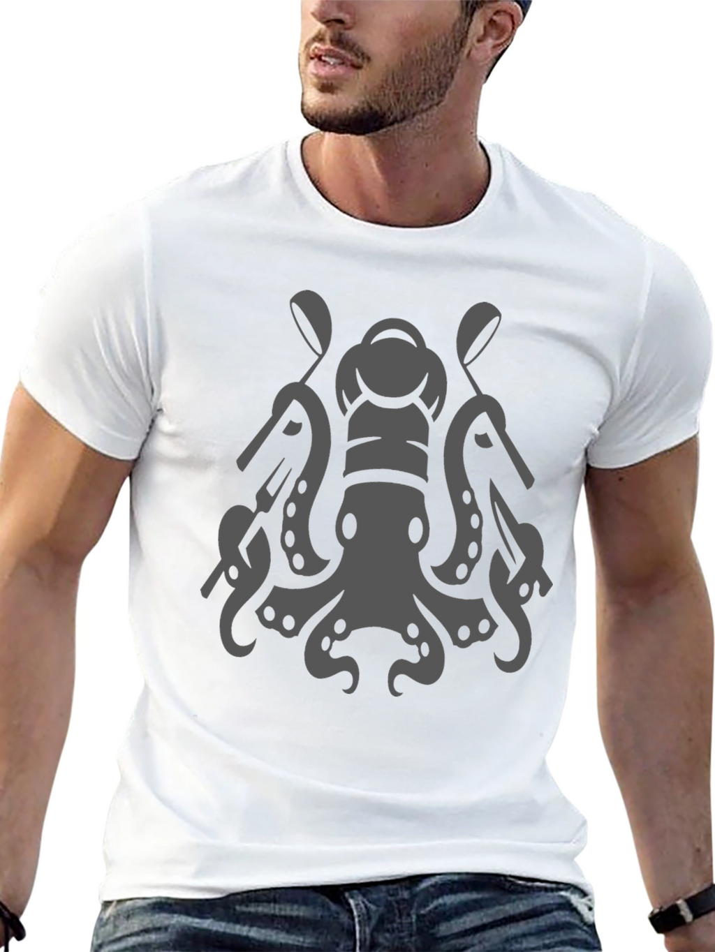 Chef Octopus Graphic Tee - Black Cotton Blend