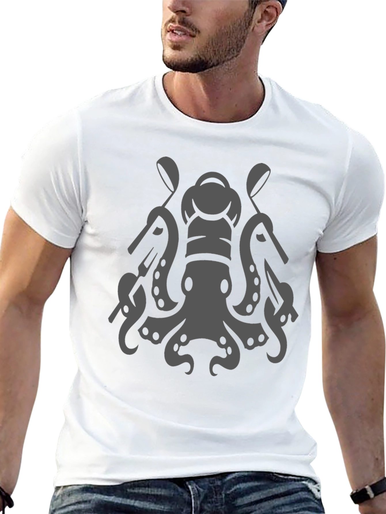 Chef Octopus Graphic Tee - Black Cotton Blend