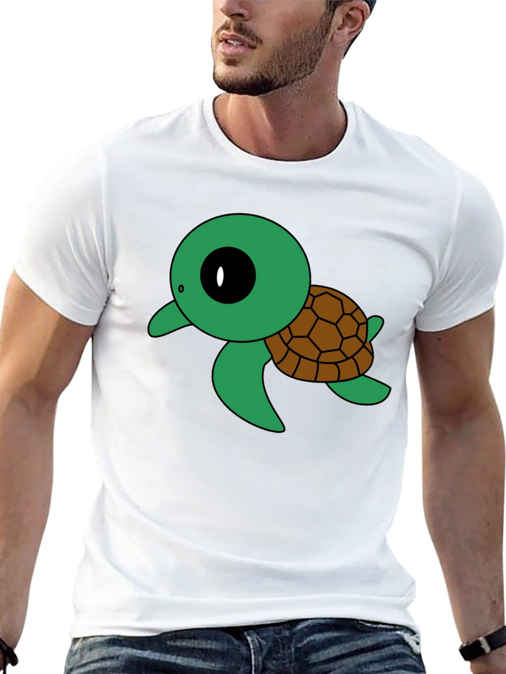 Cute Turtle Graphic Tee - Black Cotton T-Shirt