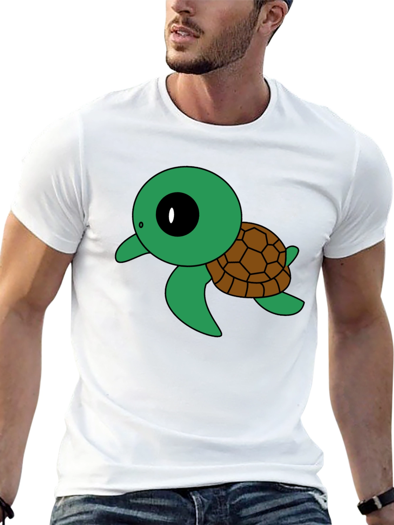 Cute Turtle Graphic Tee - Black Cotton T-Shirt