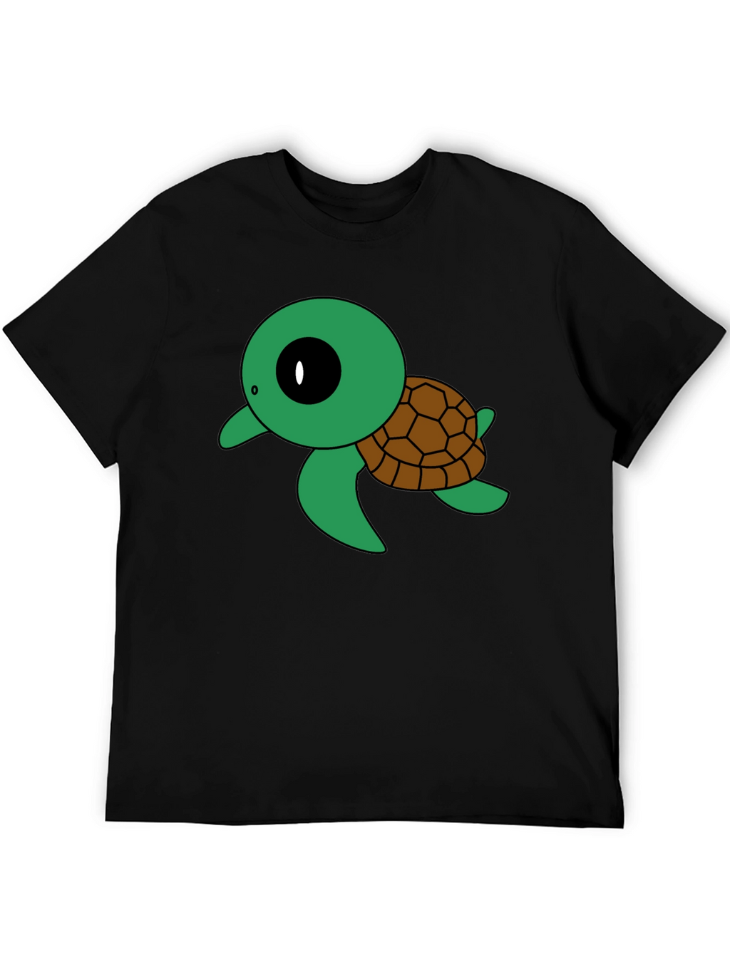 Cute Turtle Graphic Tee - Black Cotton T-Shirt