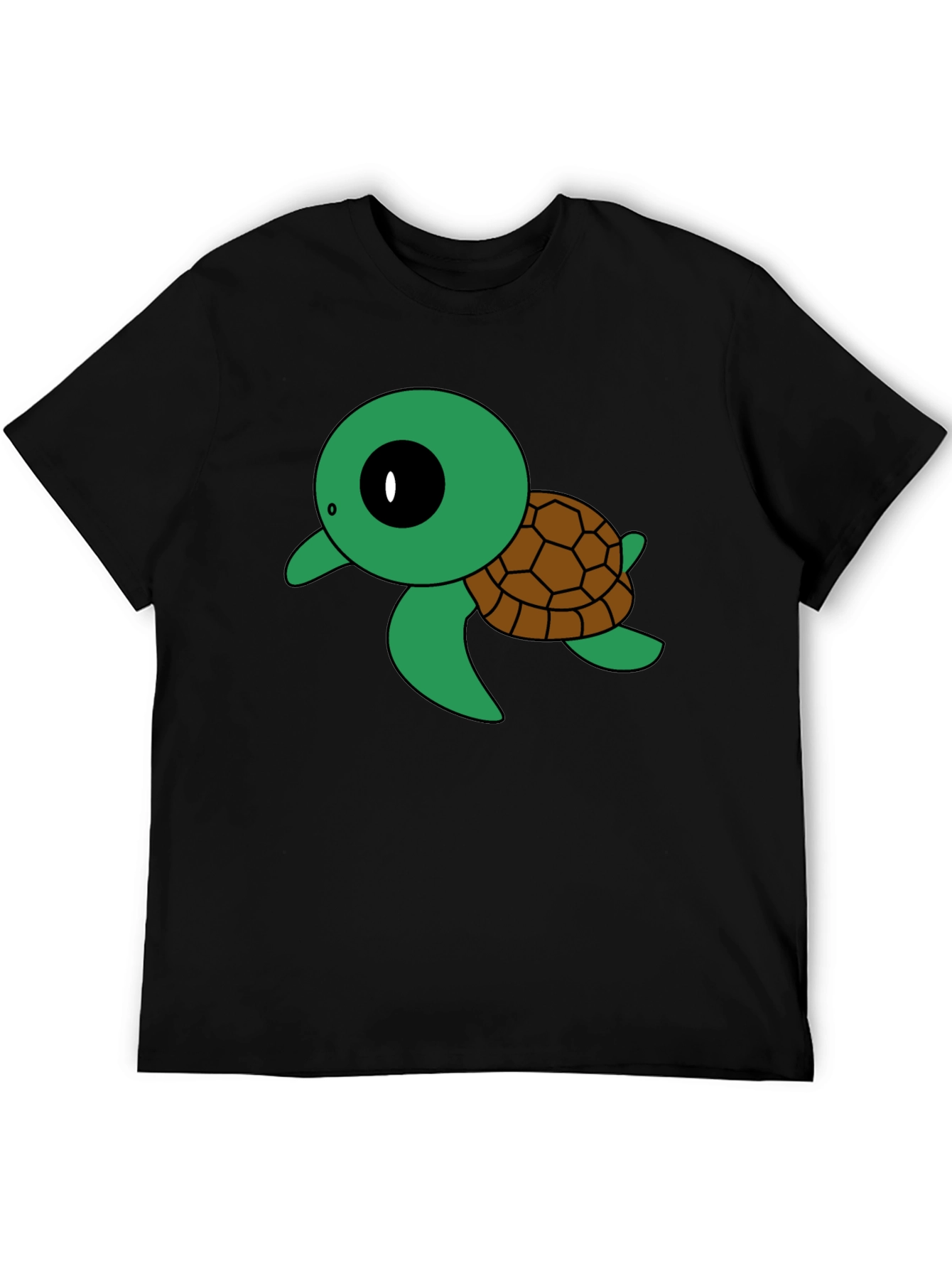 Cute Turtle Graphic Tee - Black Cotton T-Shirt