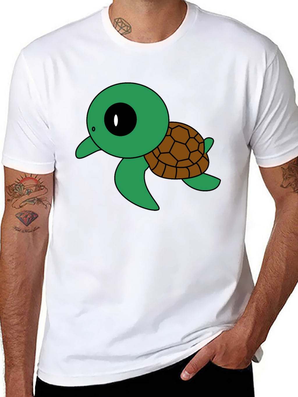 Cute Turtle Graphic Tee - Black Cotton T-Shirt